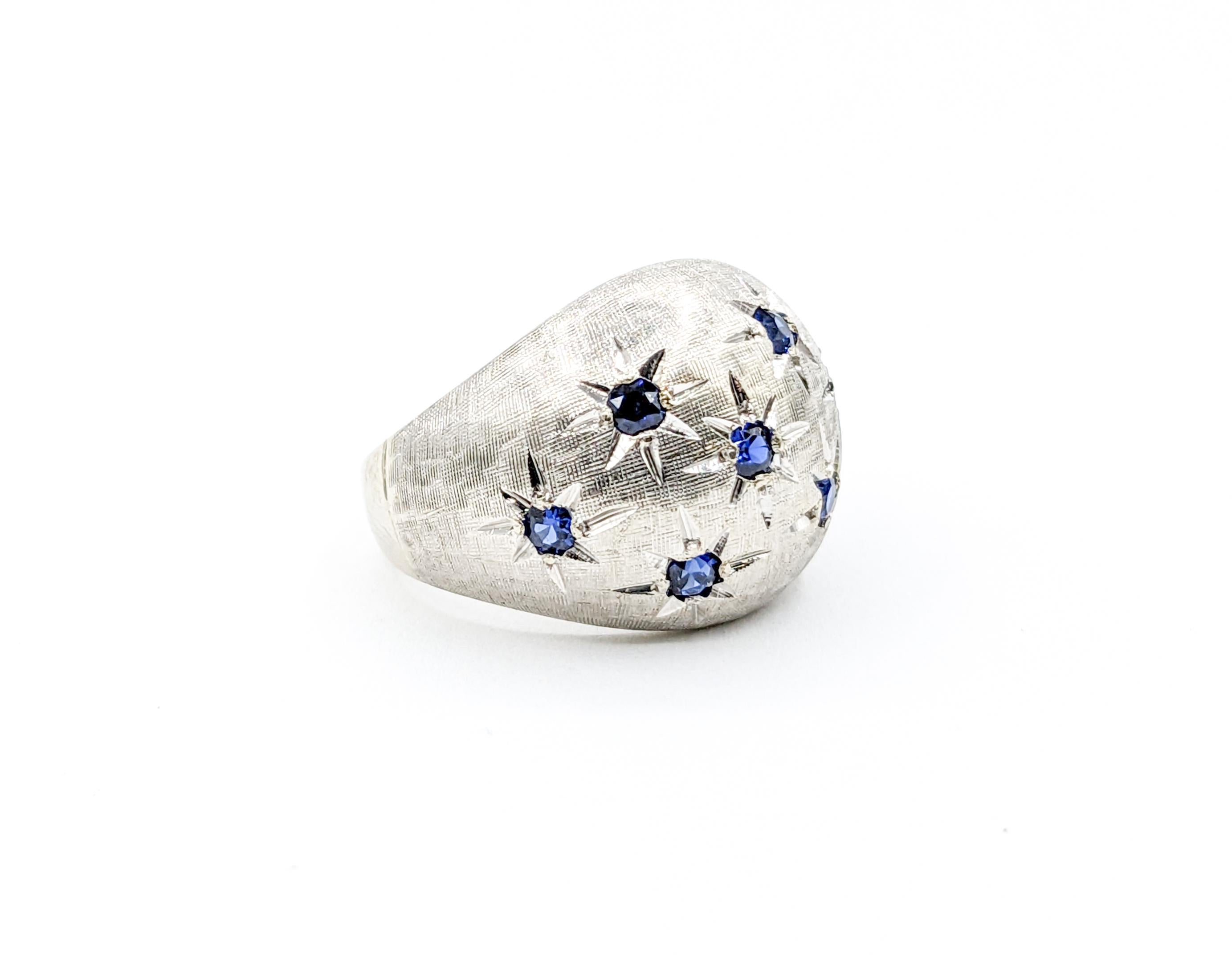 Round Cut Starry Set Sapphire Bombe Ring in 14kt White Gold For Sale
