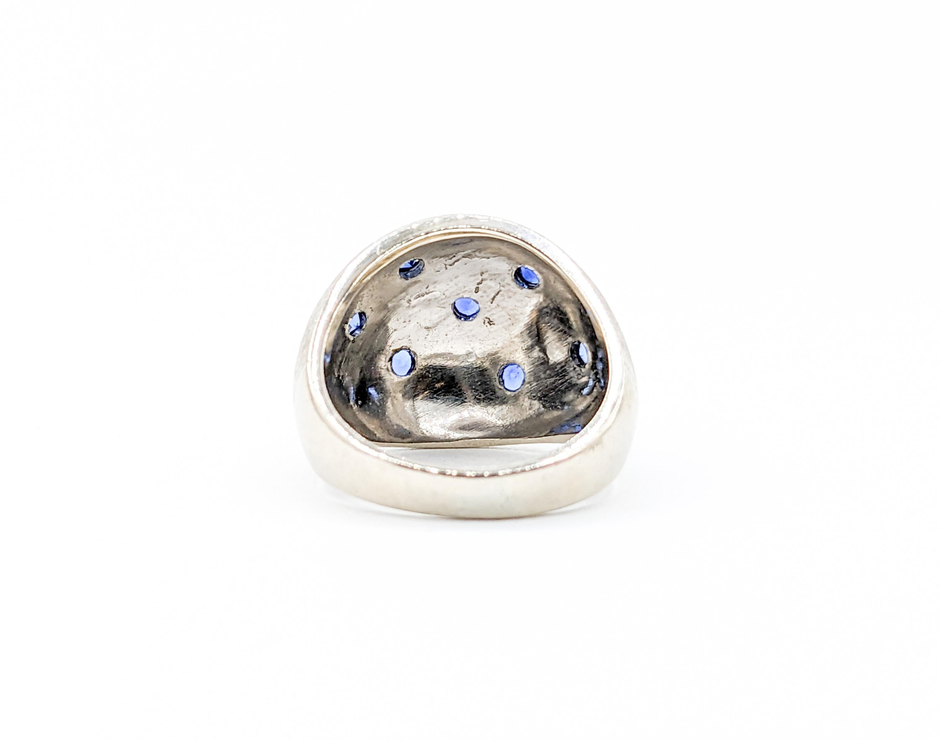 Starry Set Sapphire Bombe Ring in 14kt White Gold In Excellent Condition For Sale In Bloomington, MN