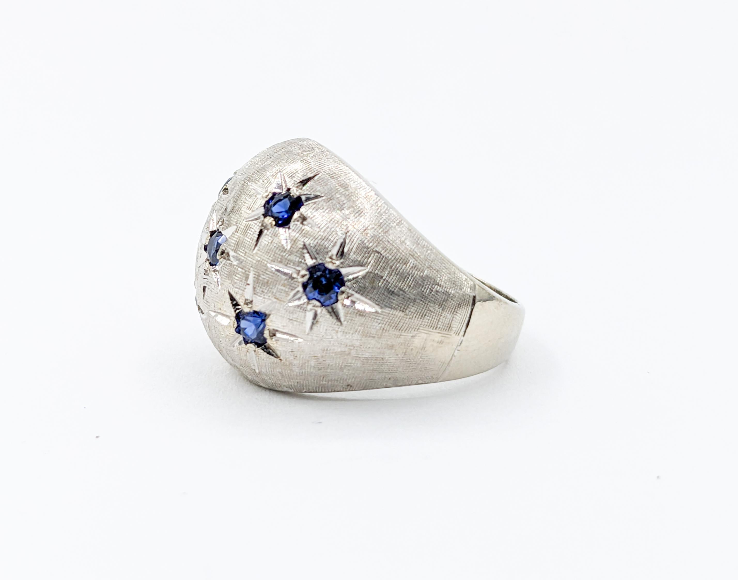 Starry Set Sapphire Bombe Ring in 14kt White Gold For Sale 1
