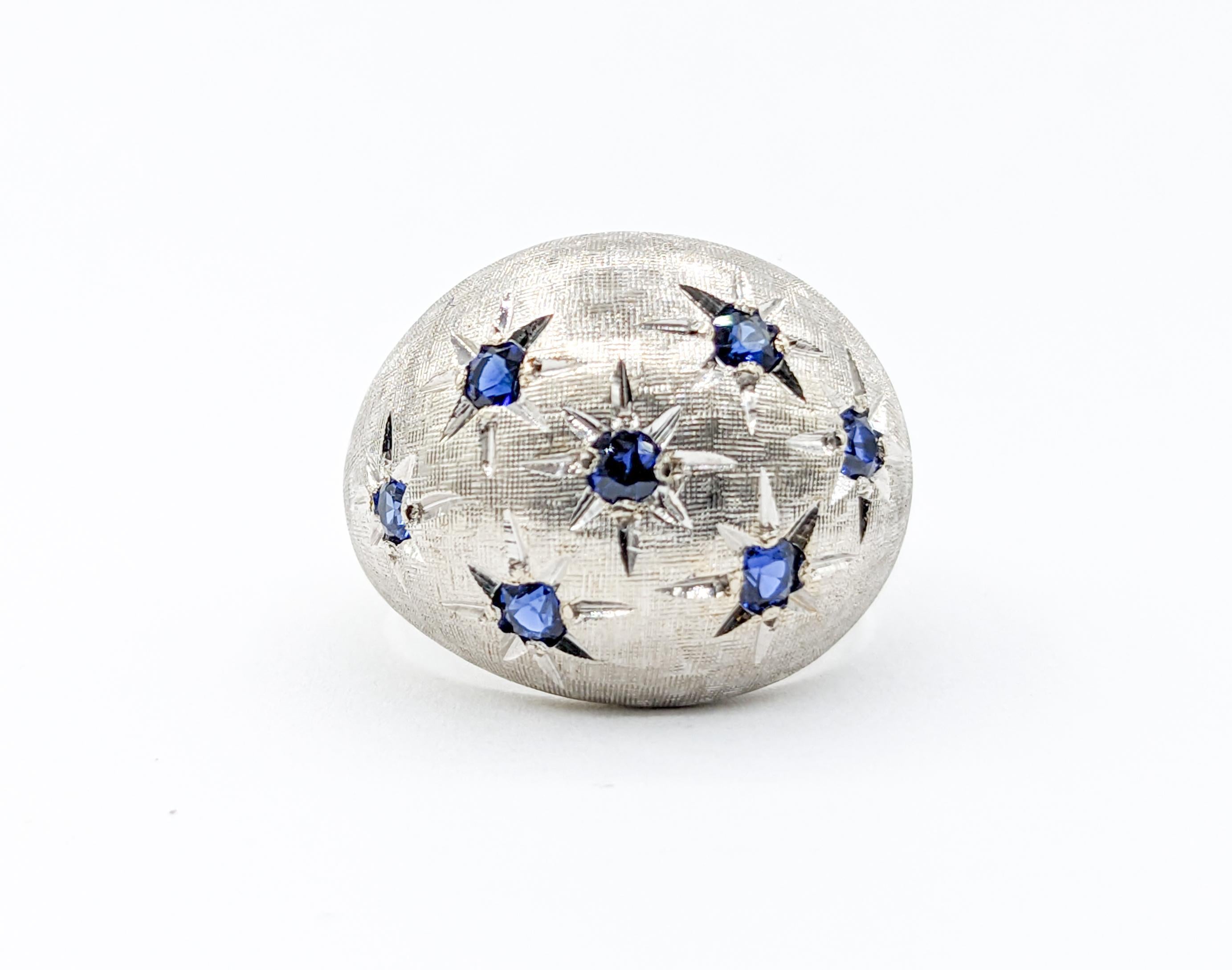 Starry Set Sapphire Bombe Ring in 14kt White Gold For Sale 2