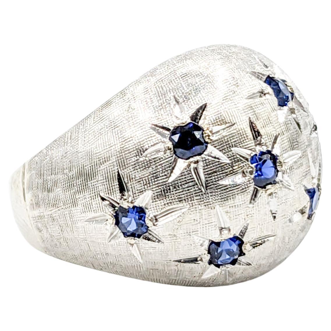 Starry Set Sapphire Bombe Ring in 14kt White Gold For Sale