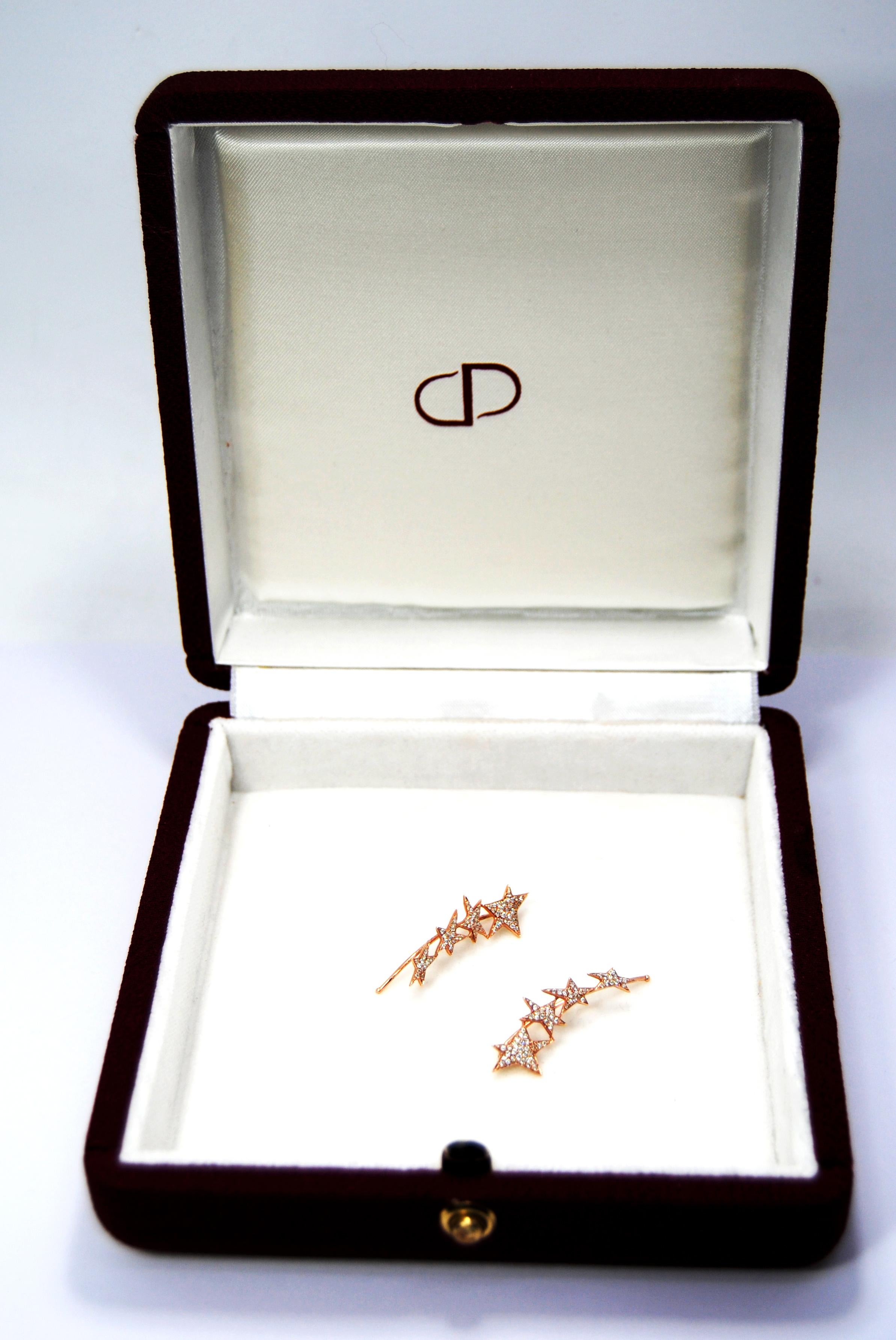 Women's Stars Diamond and 18 Karat Rose Gold Cuff Earrings For Sale