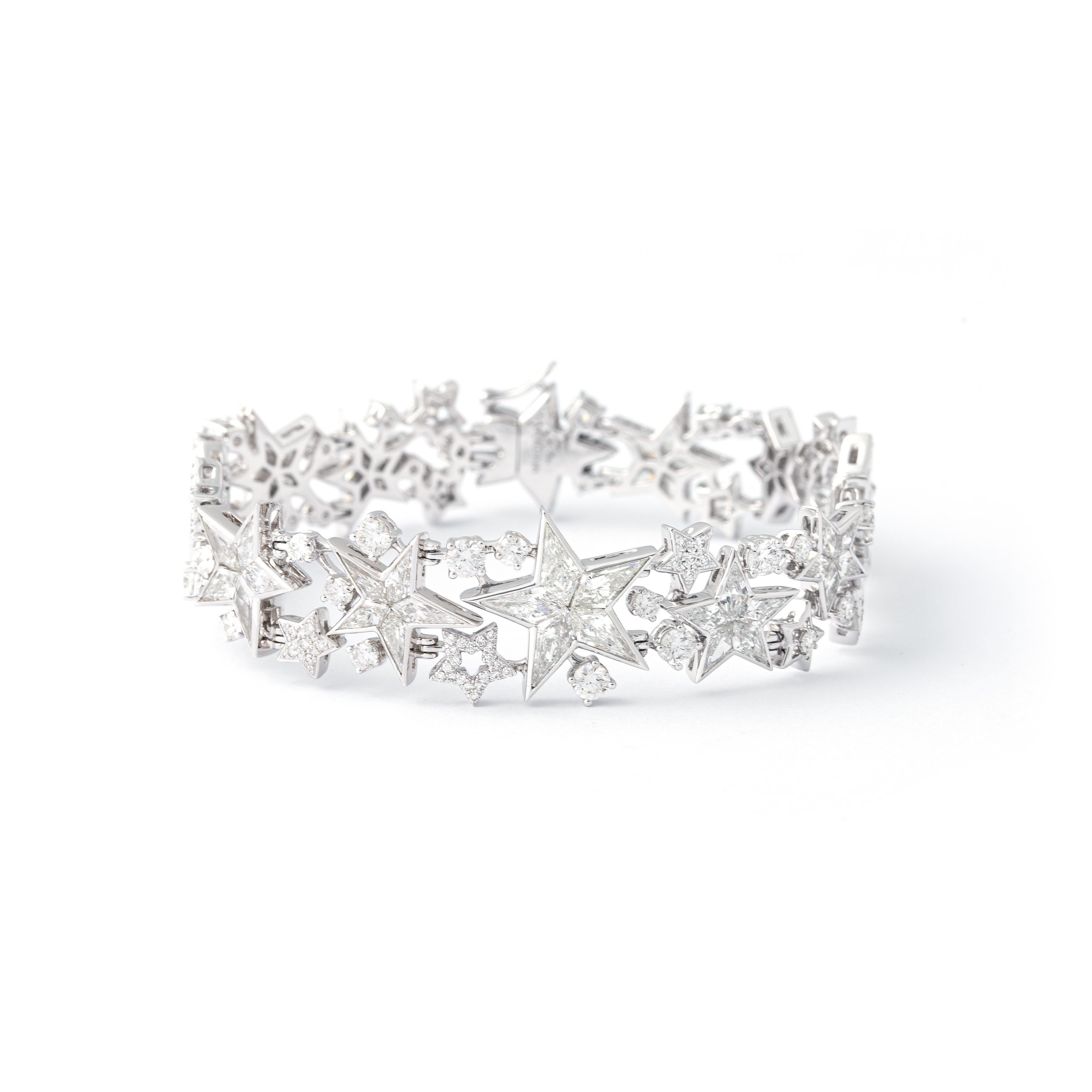 Contemporary Stars Diamond White Gold Bracelet For Sale