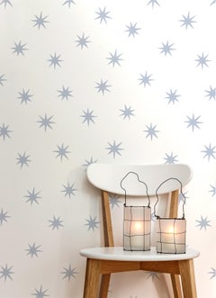 Stars in Zen Blue and White on Smooth Wallpaper