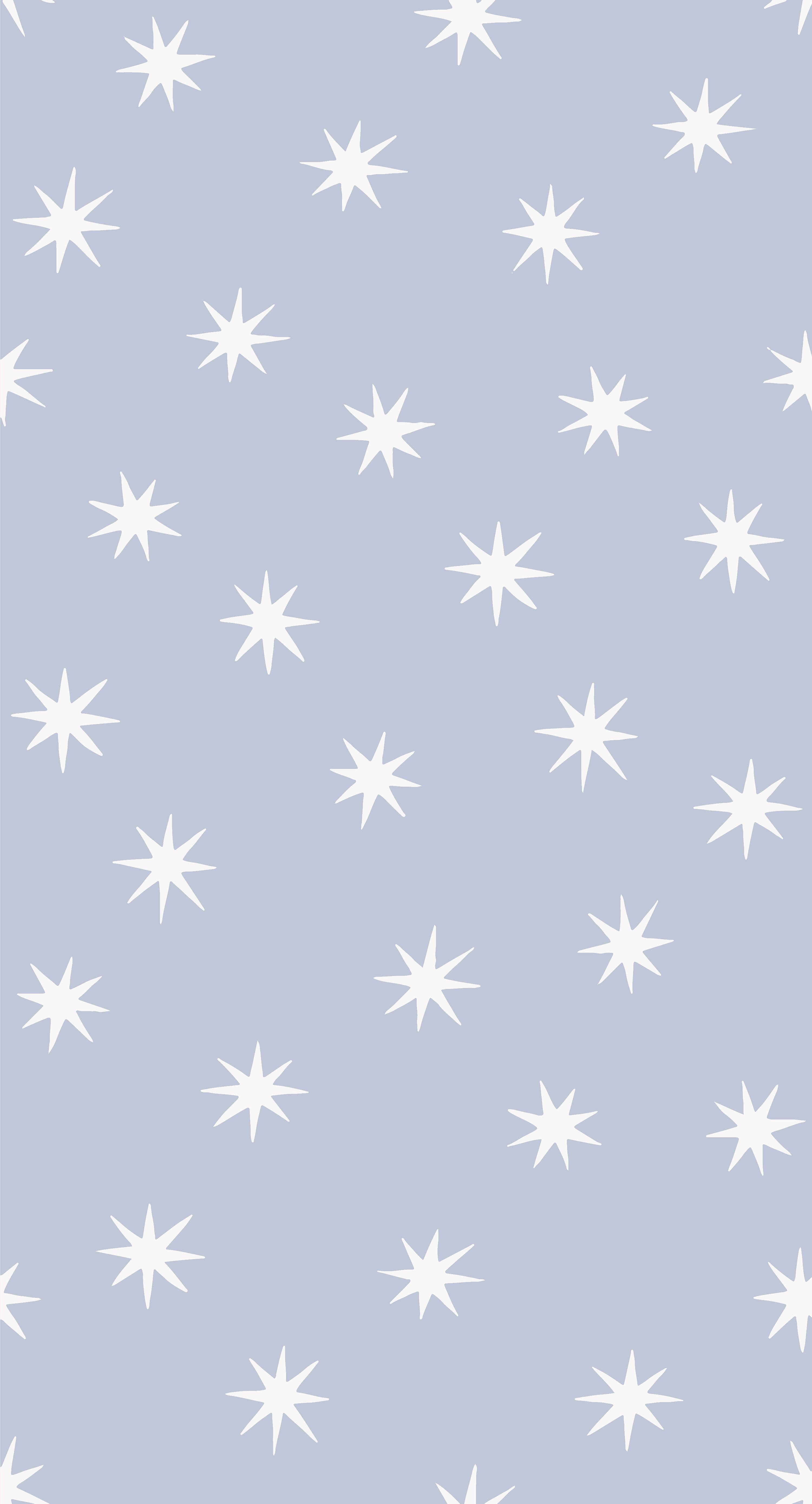Modern Stars in Zen Blue and White on Smooth Wallpaper For Sale