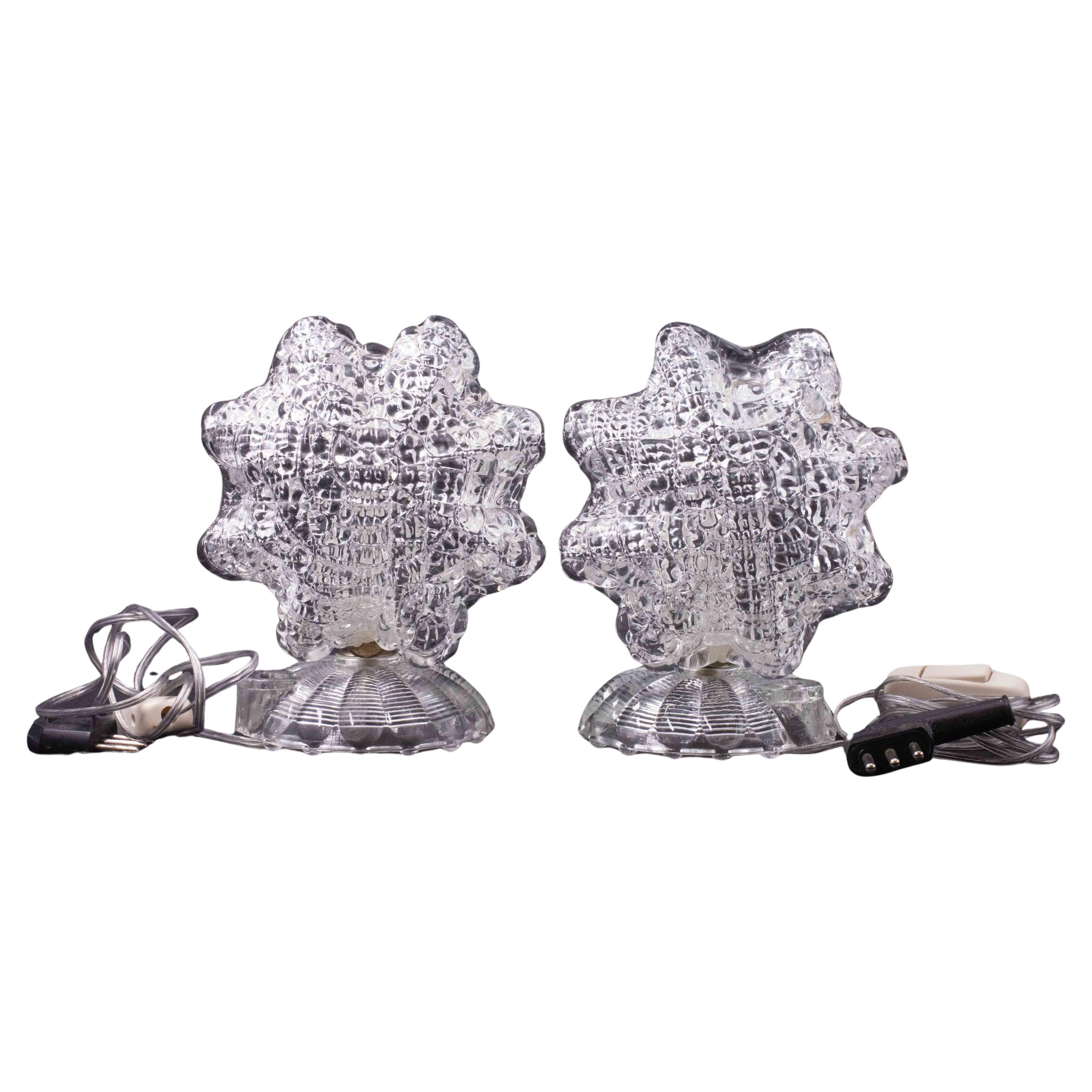 "Stars" Set of 2 Art Decò Murano Glass Barovier e Toso Table Lamp, 1940