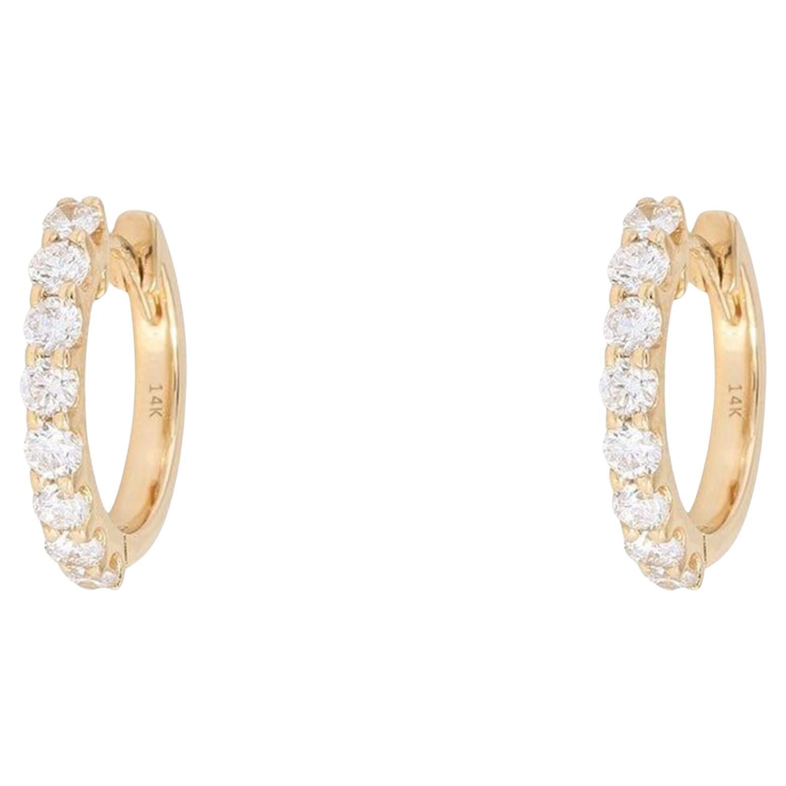 0.60ct Diamond 14K Gold Huggie Earrings For Sale