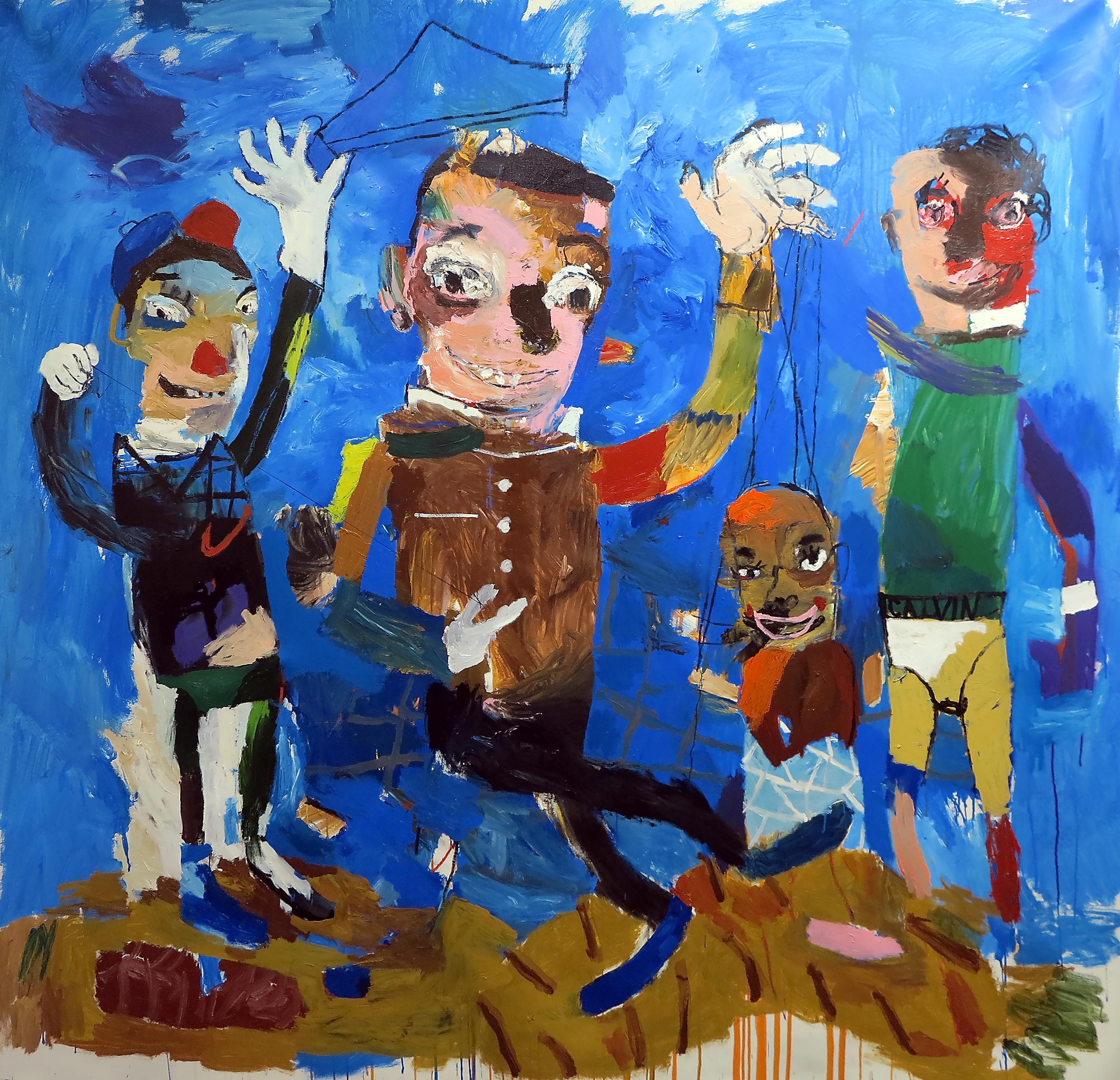 Starsky Brines Abstract Painting - Los Tres Hermanos/ The Puppet Show