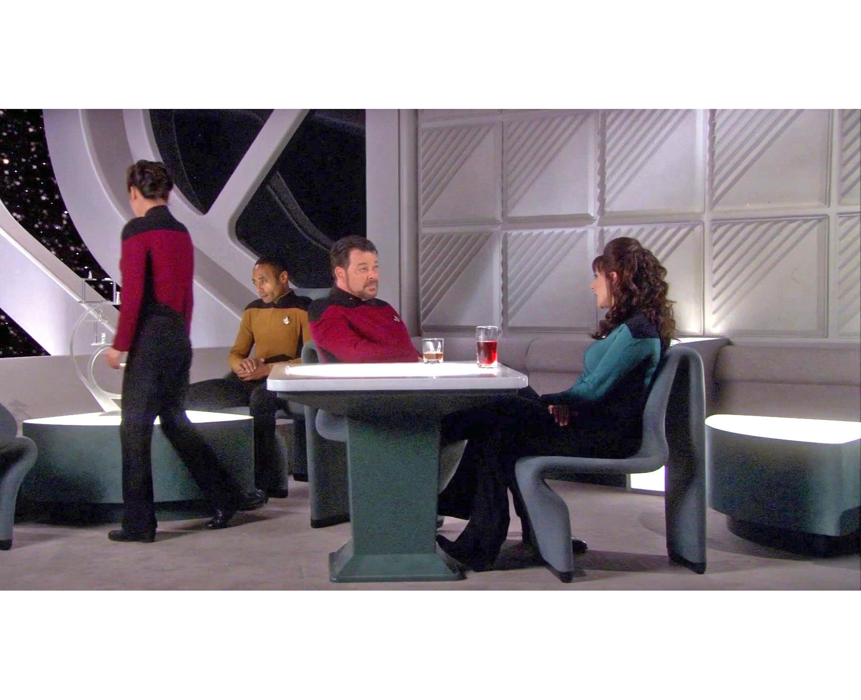 We can neither confirm nor deny that these Paul Boulva suspension chairs have seen screen time on Start Trek: The Next Generation, but the teal color resemblance to the Ten Forward chairs is uncanny. The illusiveness of this line makes their