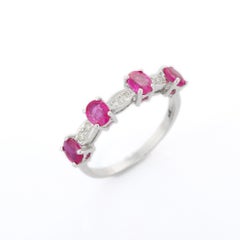 Startling 1.18 Ct Ruby and Diamond Wedding Ring in 14K Solid White Gold