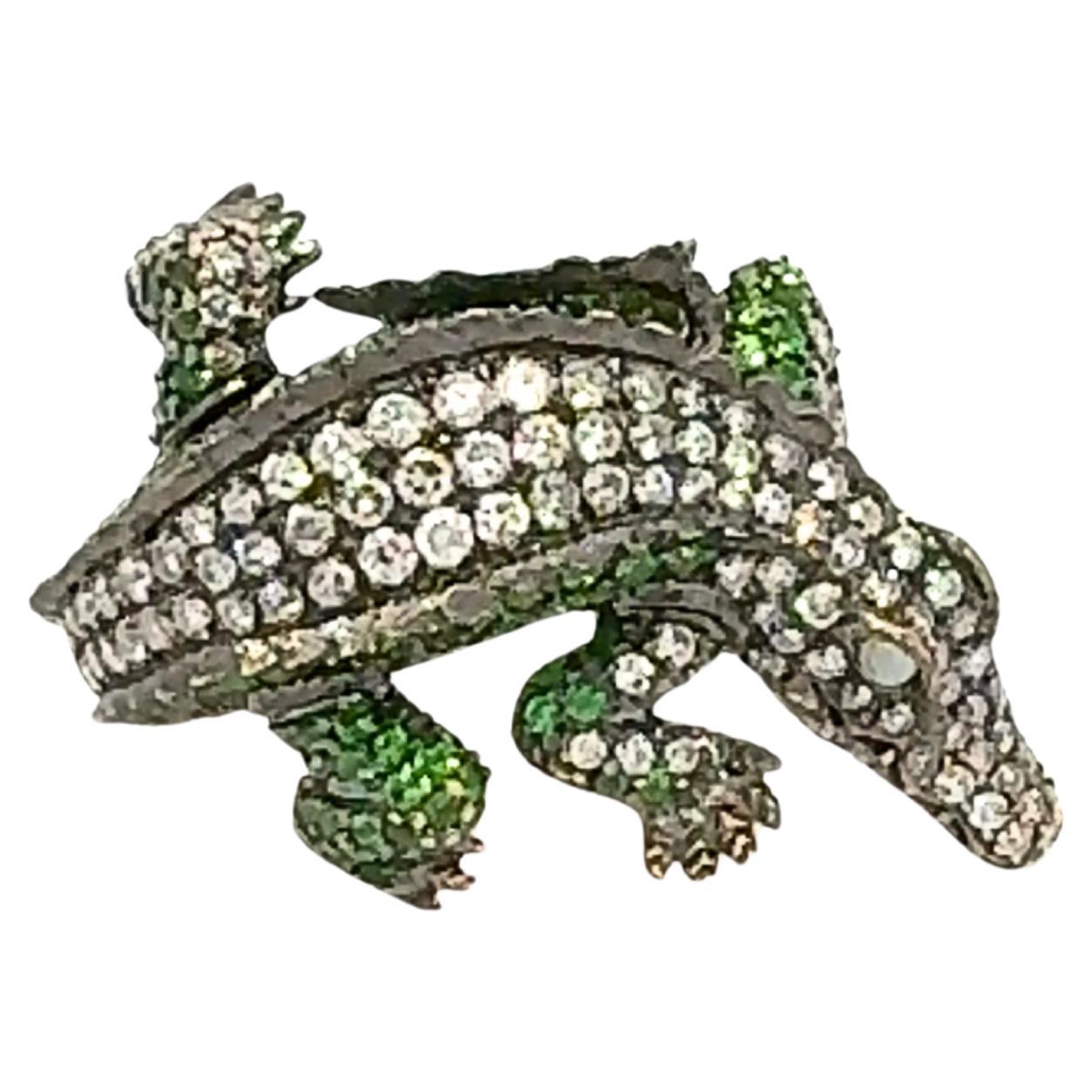 Startling Crocodile Diamond Tsavorite Yellow gold 18K Exclusive Ring