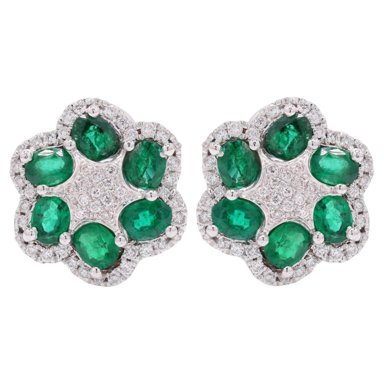 Startling Statement Emerald and Diamonds Clip on Stud Earrings in 14K ...