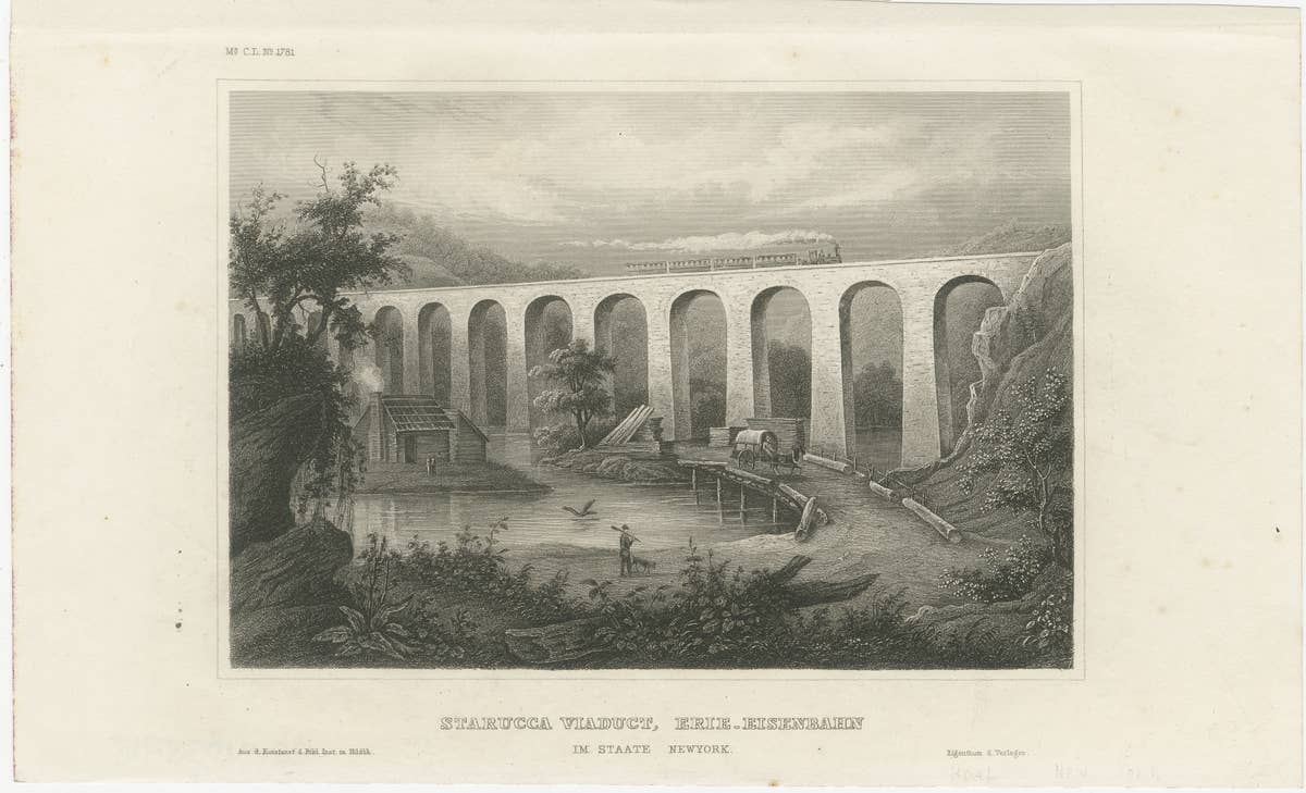 Starucca Viaduct, Erie Railroad – Antique New York Railway Engraving, ca.1850