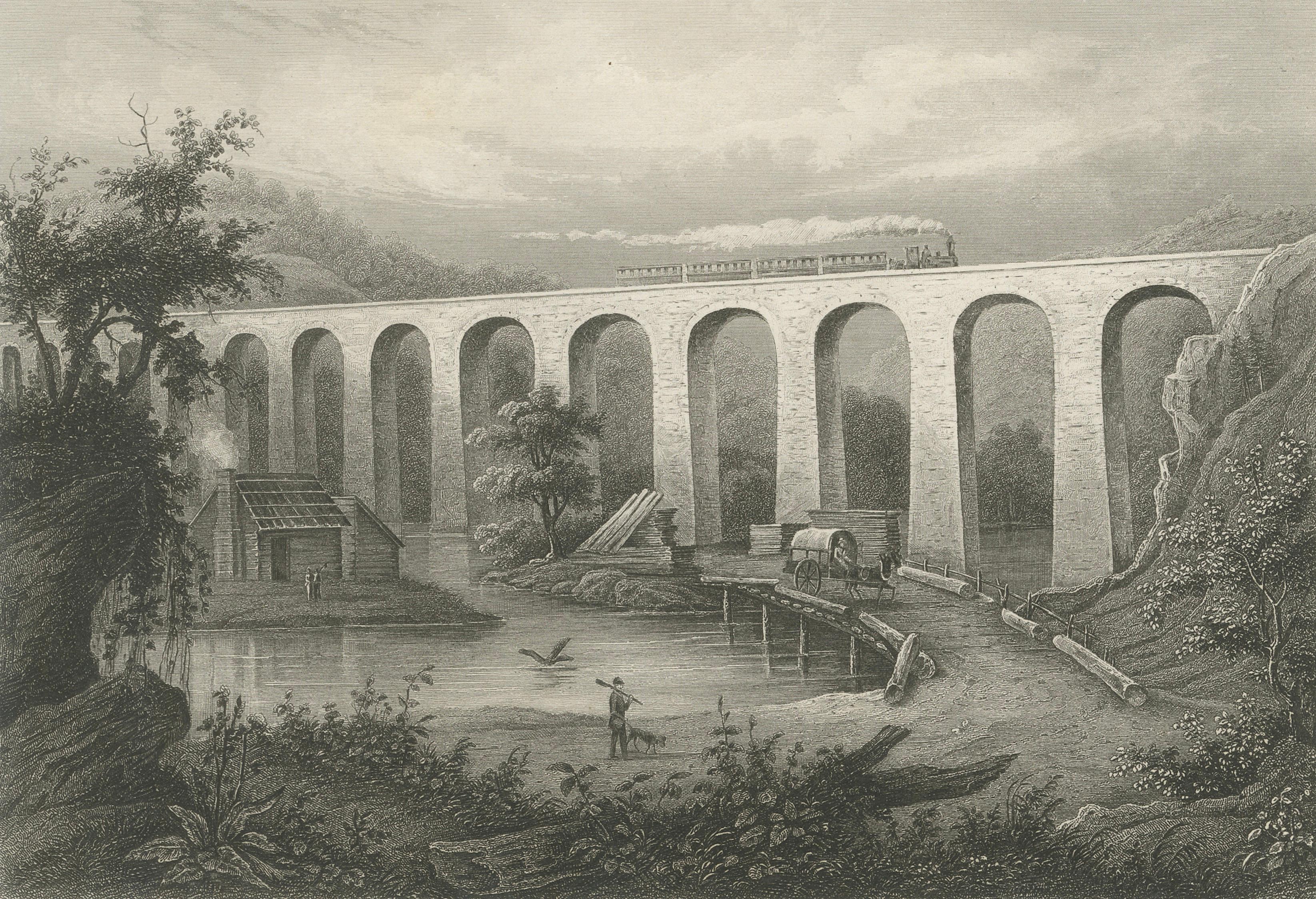 Starucca Viaduct, Erie Railroad – Antique New York Railway Engraving, ca.1850