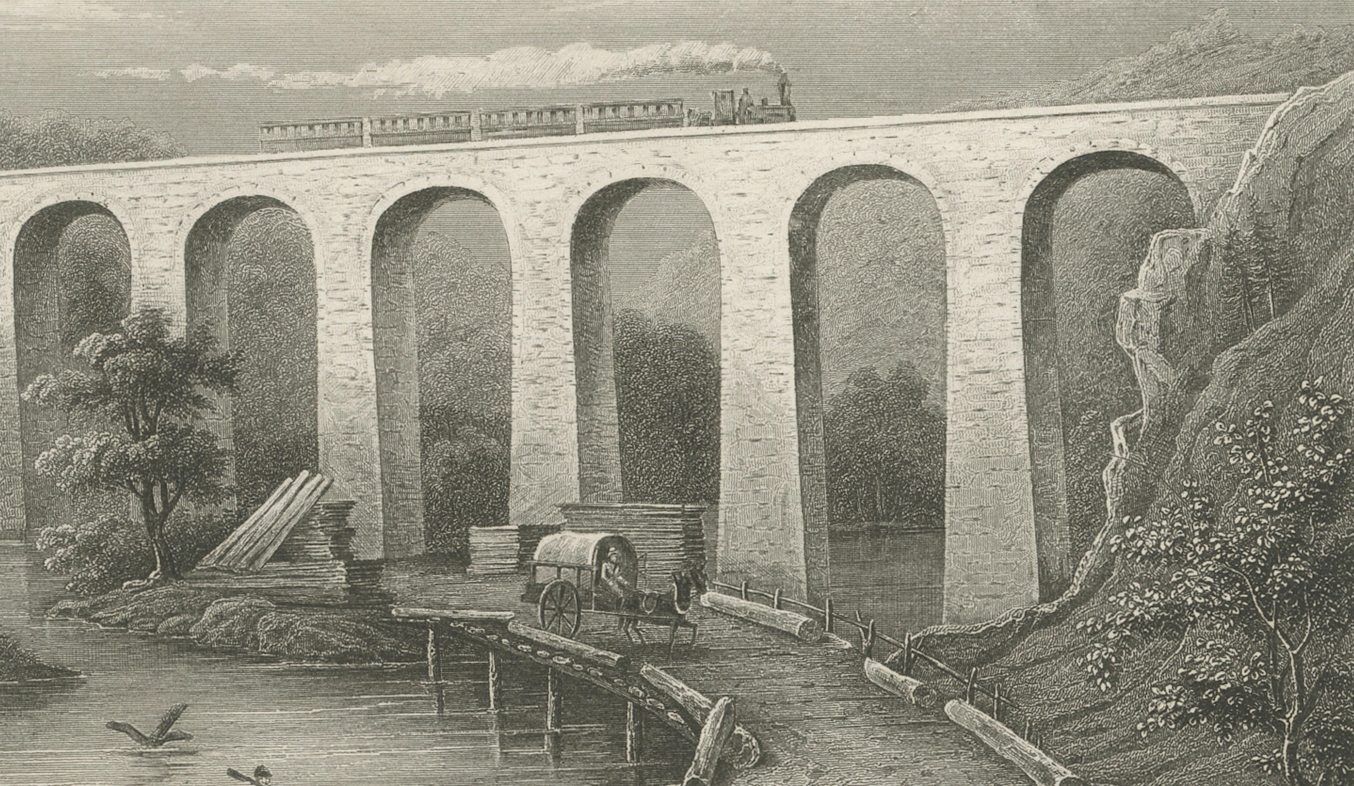 Starucca Viaduct, Erie Railroad – Antique New York Railway Engraving, ca.1850