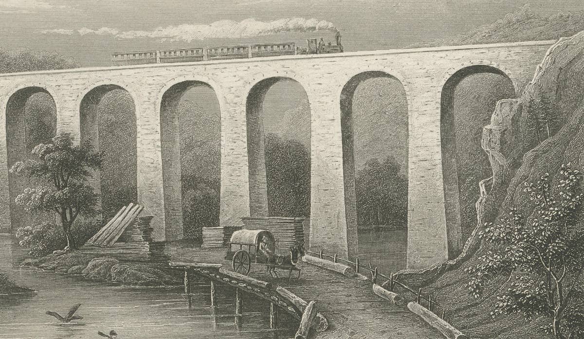 Starucca Viaduct, Erie Railroad – Antique New York Railway Engraving, ca.1850