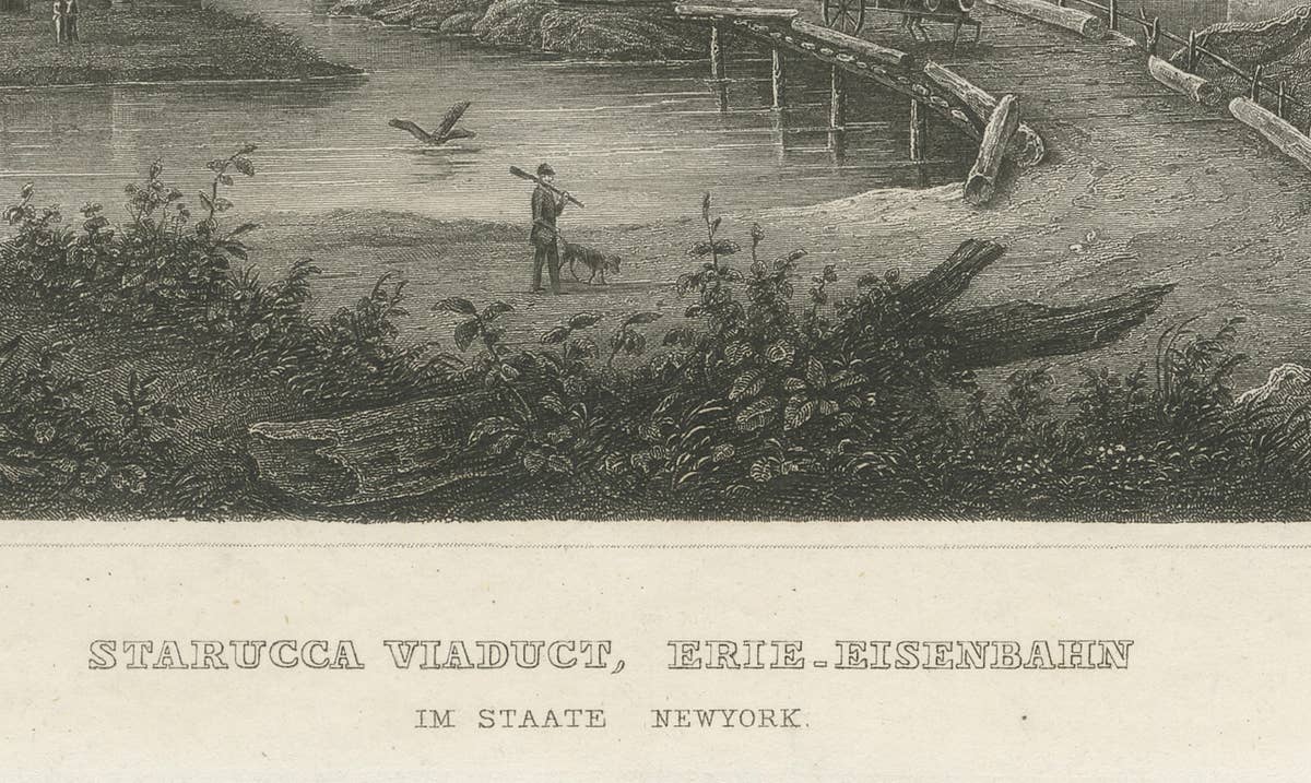 Starucca Viaduct, Erie Railroad – Antique New York Railway Engraving, ca.1850