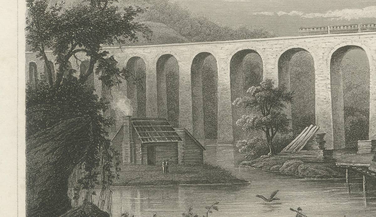 Starucca Viaduct, Erie Railroad – Antique New York Railway Engraving, ca.1850
