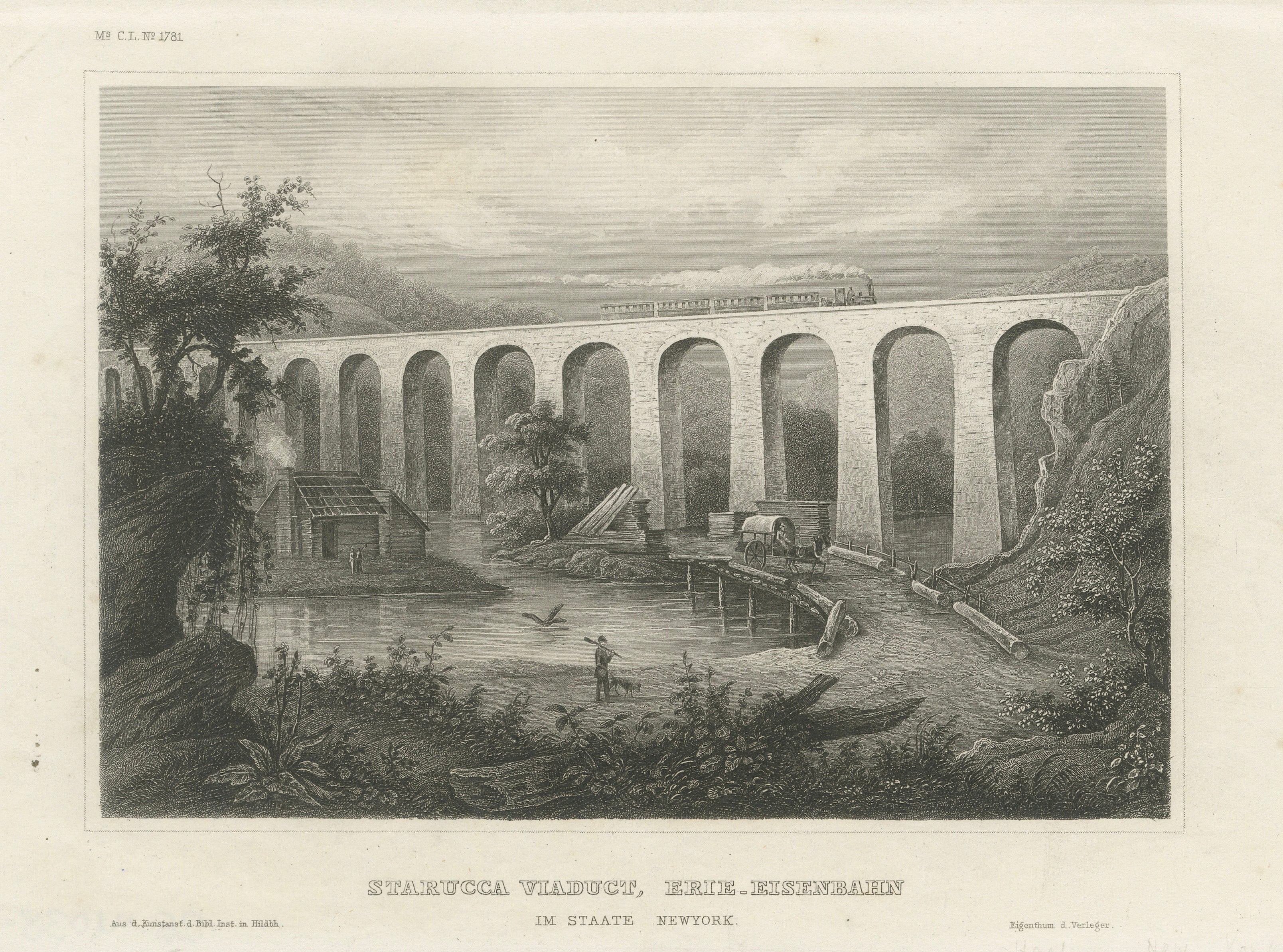 Starucca Viaduct, Erie Railroad – Antique New York Railway Engraving, ca.1850