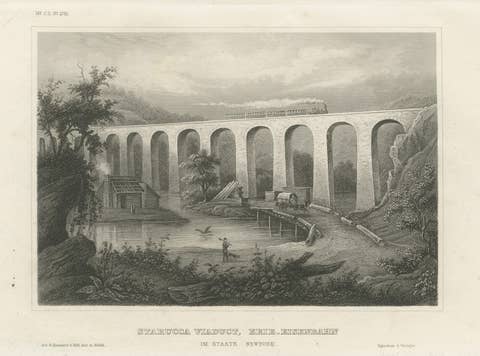 Starucca Viaduct, Erie Railroad – Antique New York Railway Engraving, ca.1850