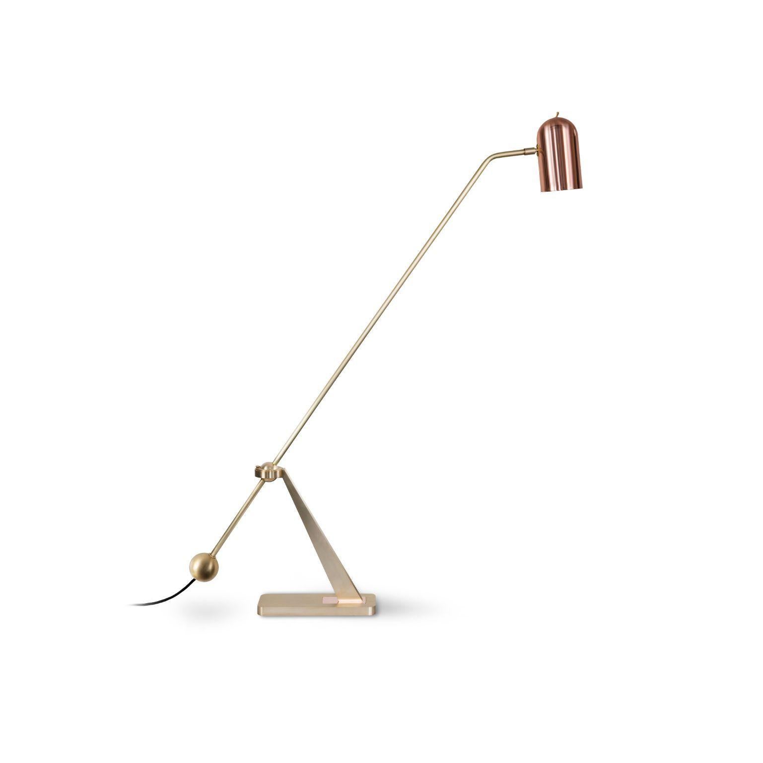 Stasis floor light - Brass + copper by Bert Frank
Dimensions: 125 x 128 x 15 cm
Materials: Brass, copper

When Adam Yeats and Robbie Llewellyn founded Bert Frank in 2013 it was a meeting of minds and the start of a collaborative creative