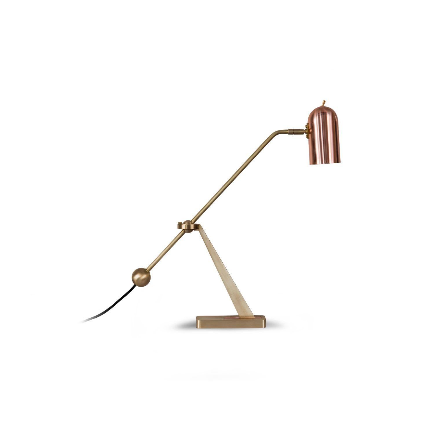 Stasis Table Light, Brass + Polished Copper by Bert Frank In New Condition In Geneve, CH