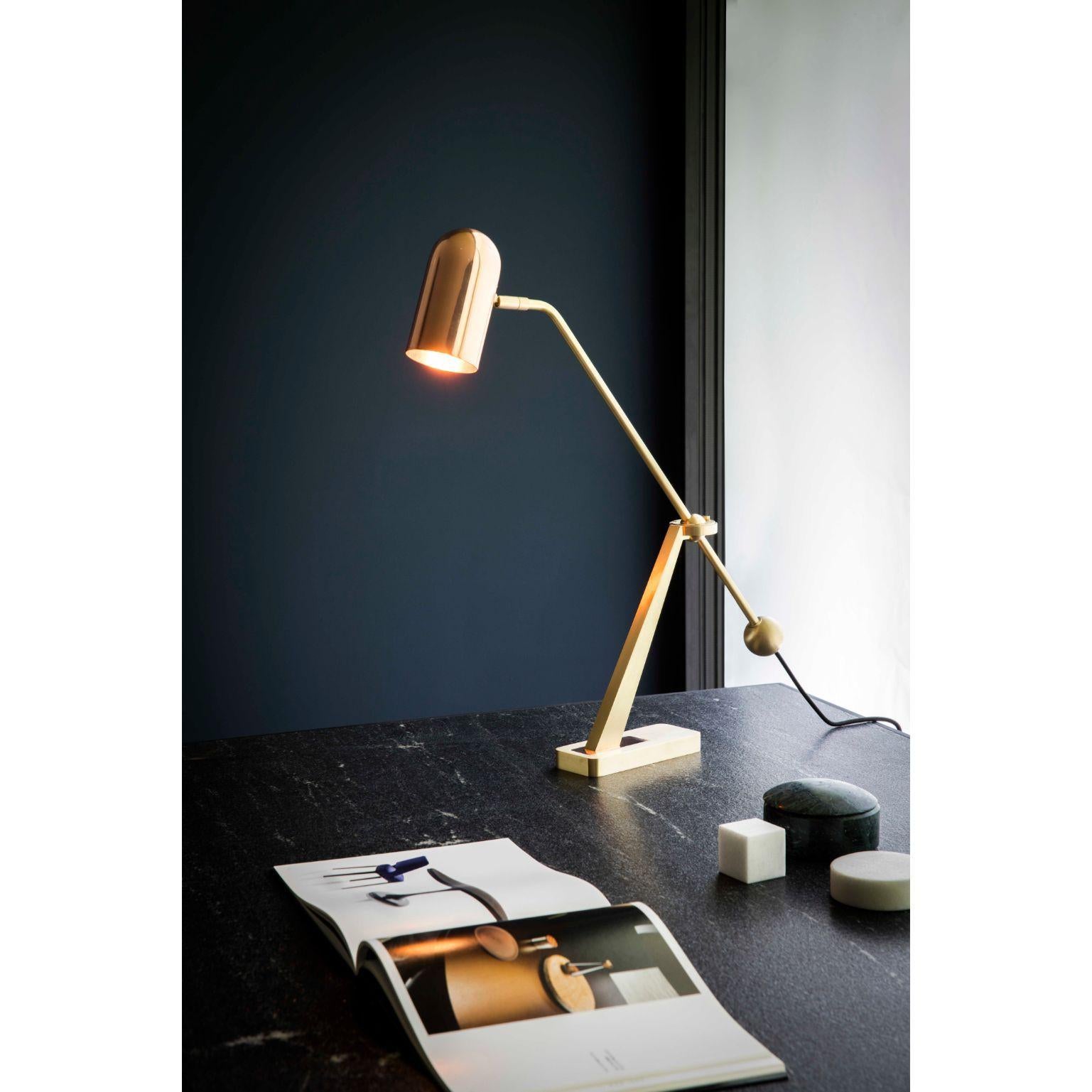 British Stasis Table Light, Brass + Polished Copper by Bert Frank