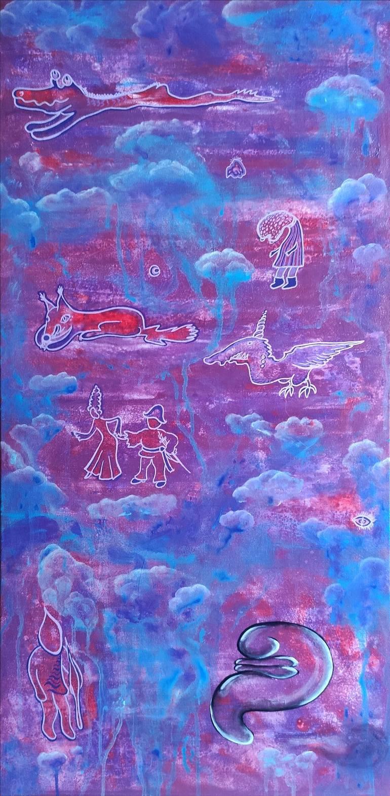 MEDIEVAL NIGHT DREAMS Funny Creatures Original Purple Painting by Stasy Vo For Sale 9