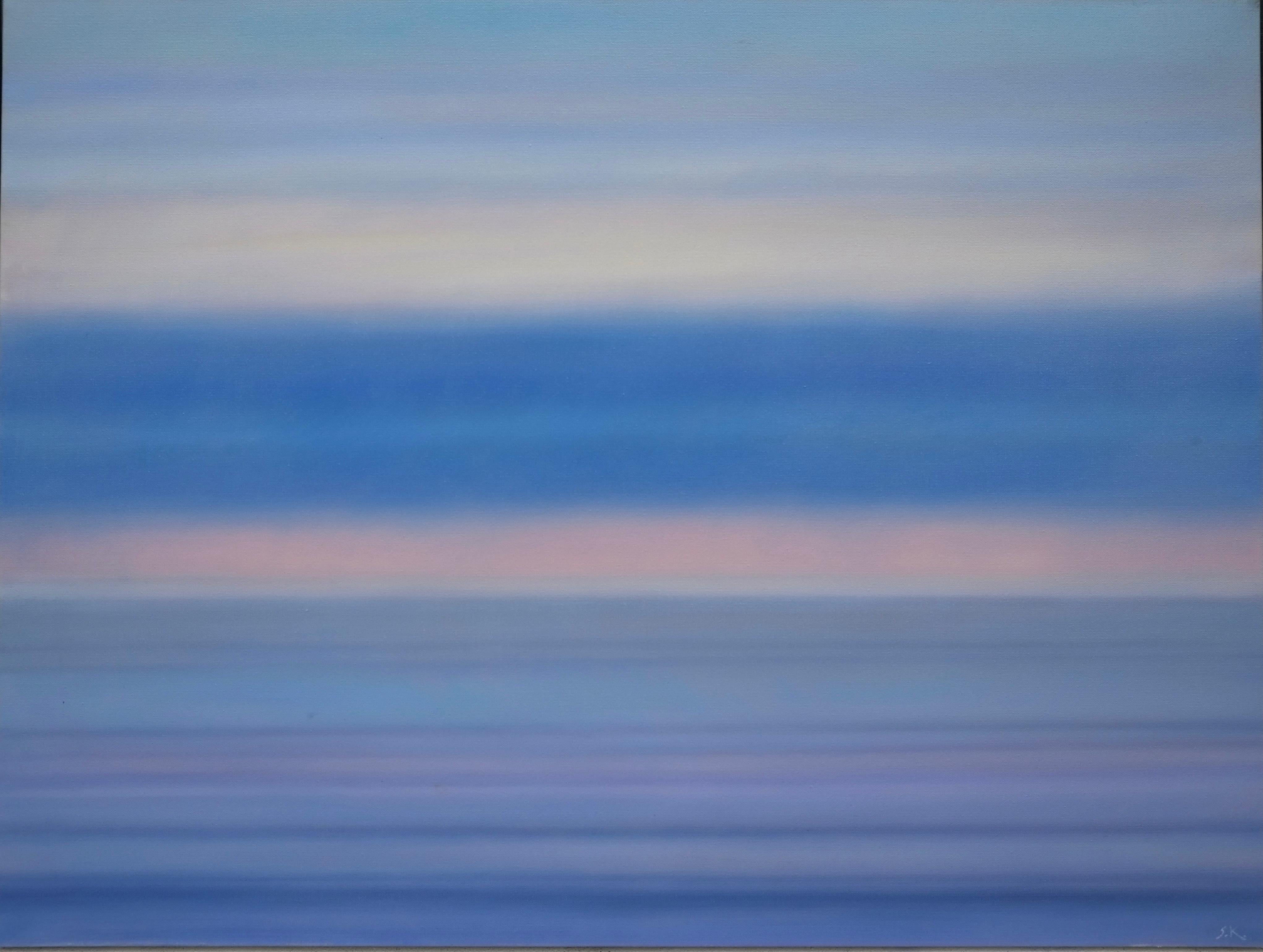 Horizon Blue Abstract Oil on Canvas - Painting by Staszek Kotowski