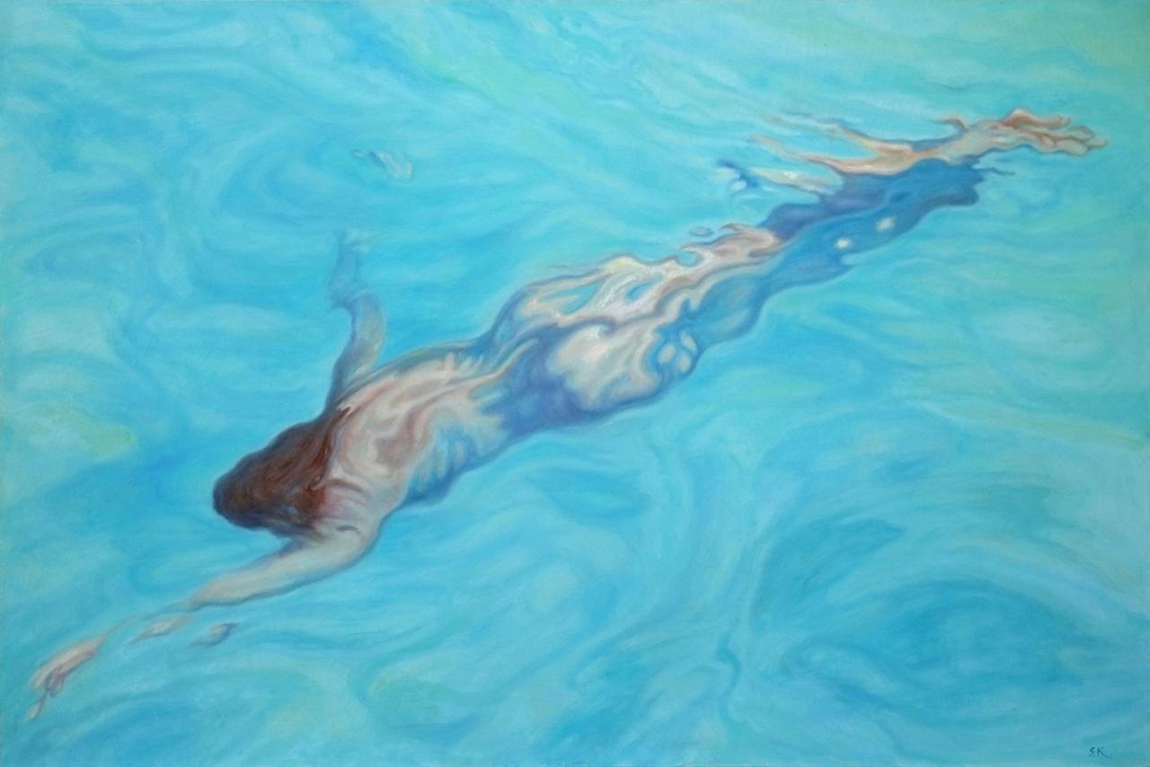 Swimmer - Contemporary Painting by Staszek Kotowski