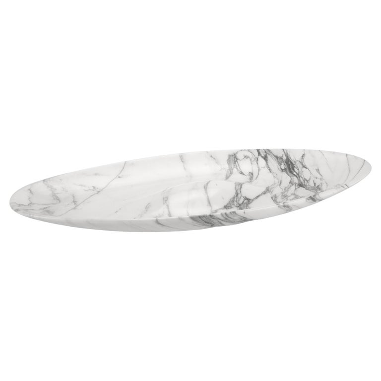 Statuary Marble Long Bowl Vessel Centerpiece Decoration HandCarved