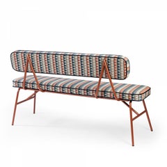State Bench Settee with Lacquered Metal and Multicolor Fabric New