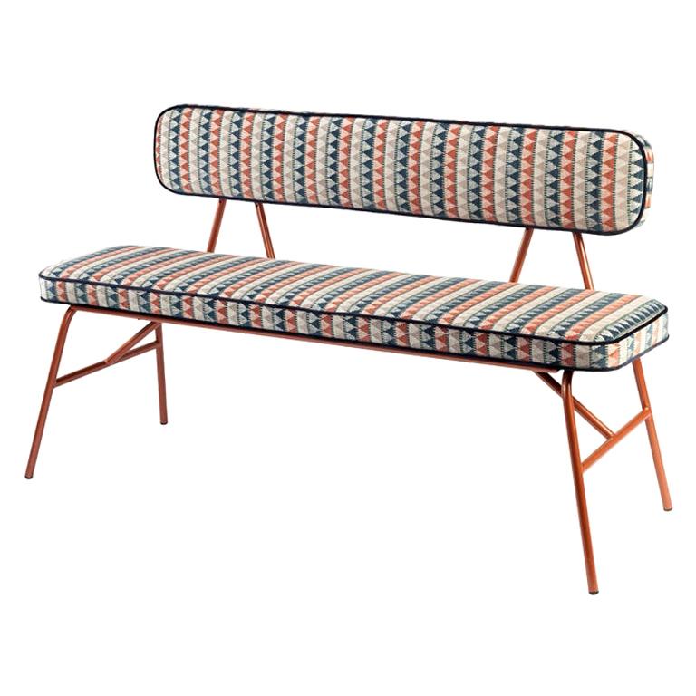 State Bench Settee avec métal laqué et tissu multicolore Nouveau