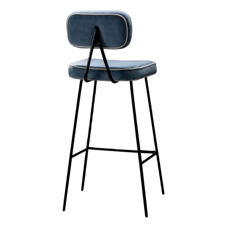 Elegant and light Counter Chair State that is comfortable and versatile. Its upholstery here is seen in velvet (several color options) and powder coated metal structure in Black (more finishes available). 
Made to Order. 

Open since 1997 and based
