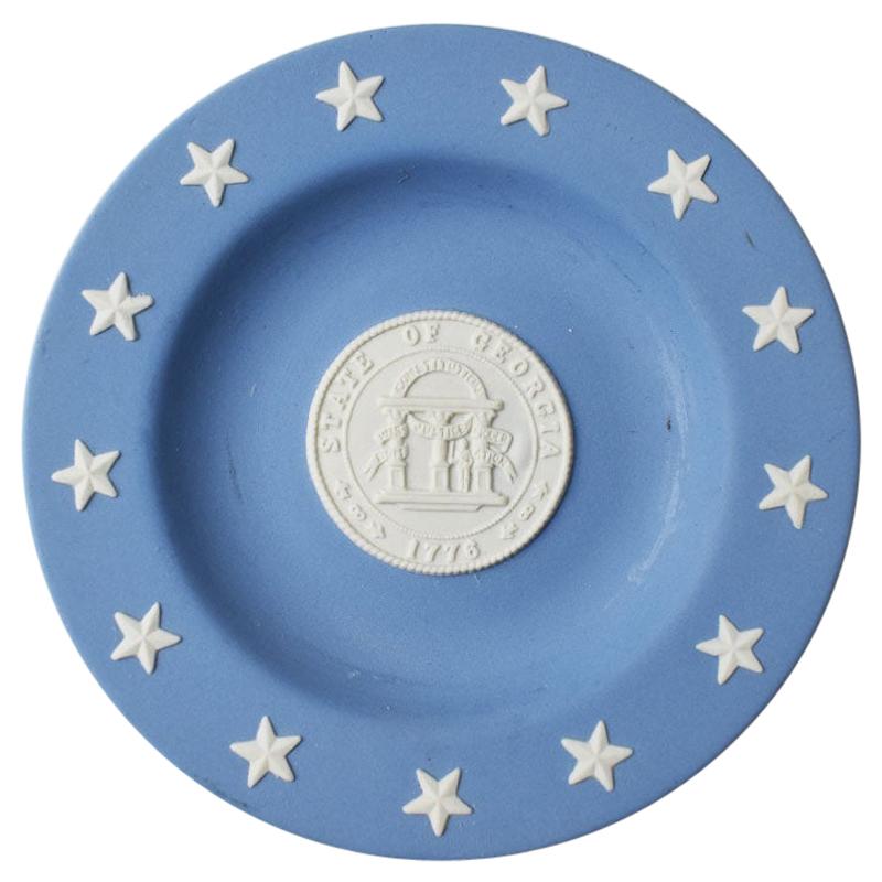 State of Georgia Jasperware Collectible Plate in Blue and Cream by Wedgwood