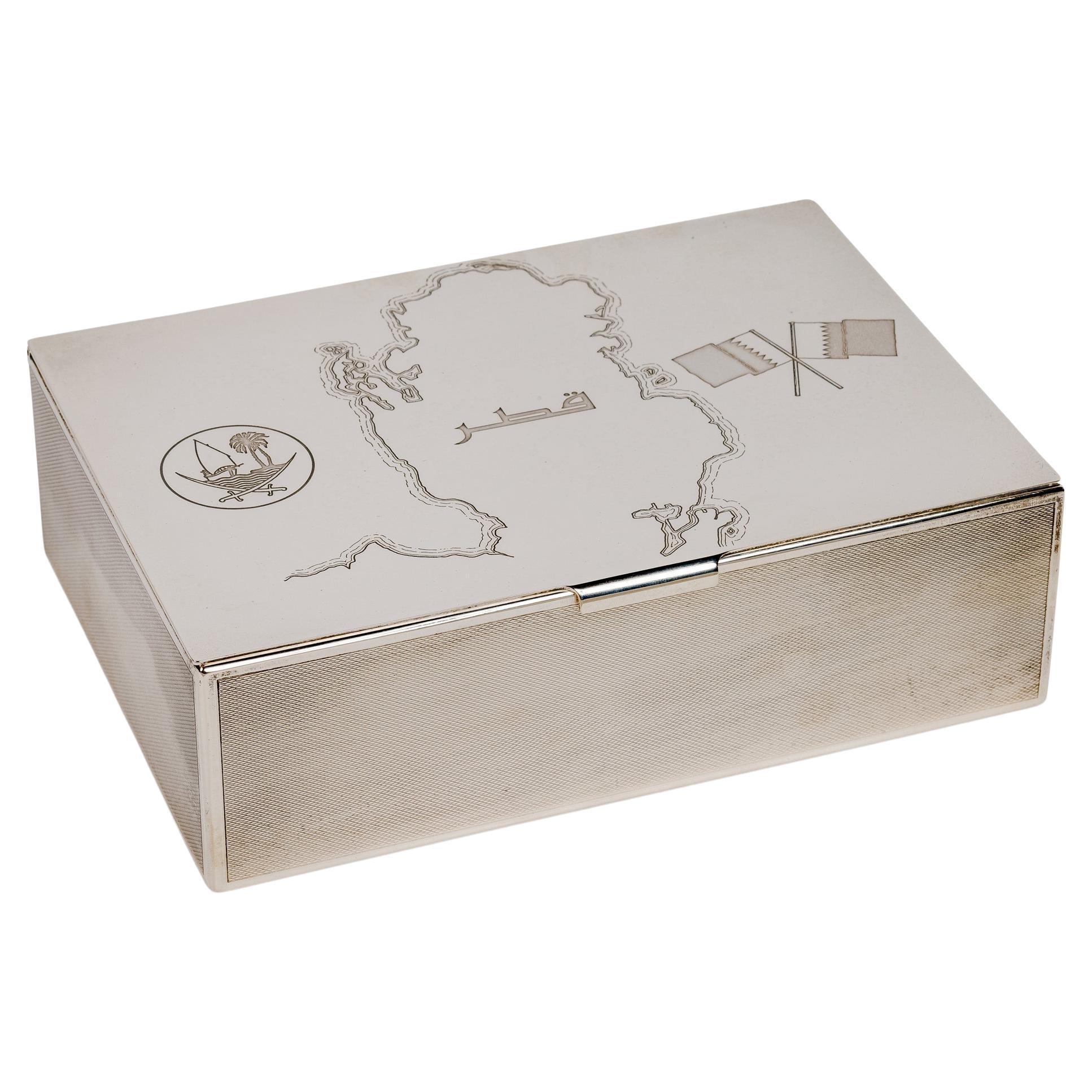 State of Qatar and Grant Macdonald, a Rare Silver Humidor Box For Sale