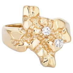 State of Texas Diamond Ring 14 Karat Yellow Gold Men's 1987 Nugget Jewelry