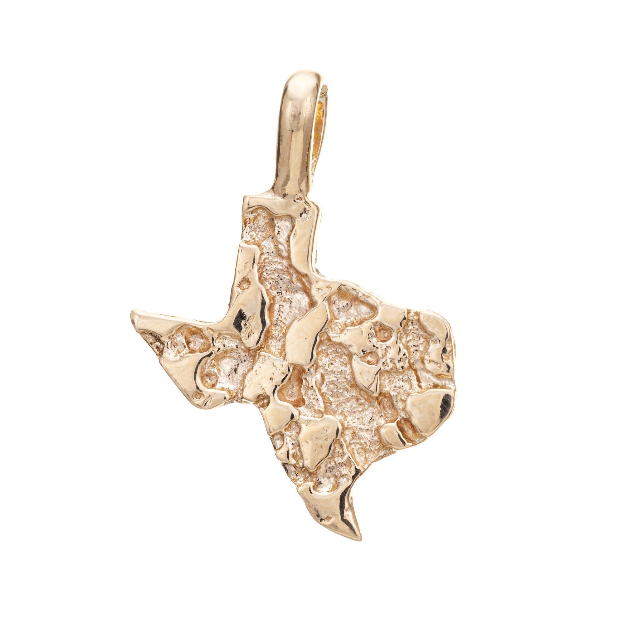 Modern State of Texas Nugget Pendant Vintage 14k Yellow Gold Charm Estate Fine Jewelry
