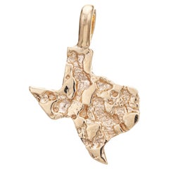 Pendentif Nugget de l'Etat du Texas Vintage 14k Yellow Gold Charm Estate Fine Jewelry