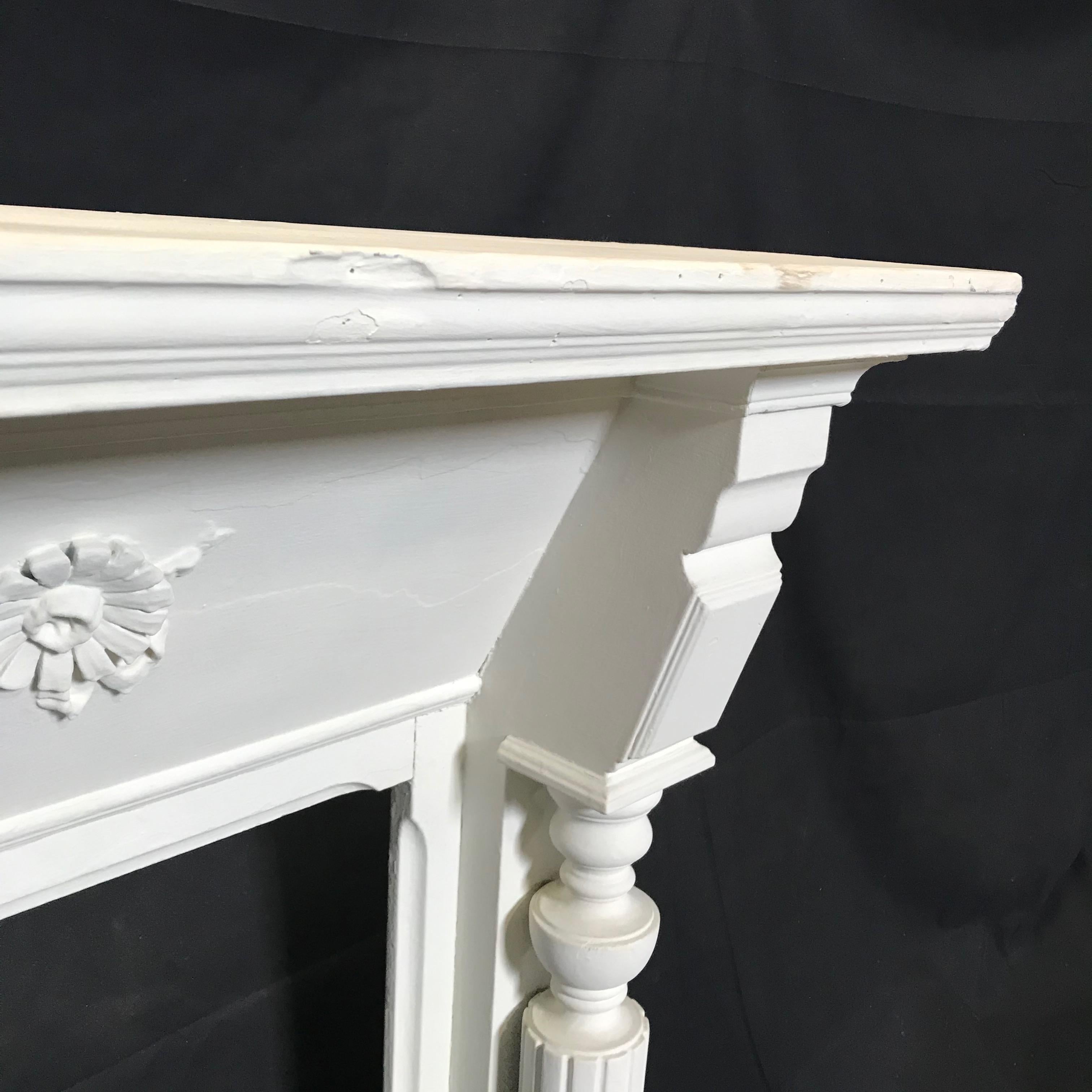 Stately 19th Century Federal Carved White Fireplace Mantel with Columns 2