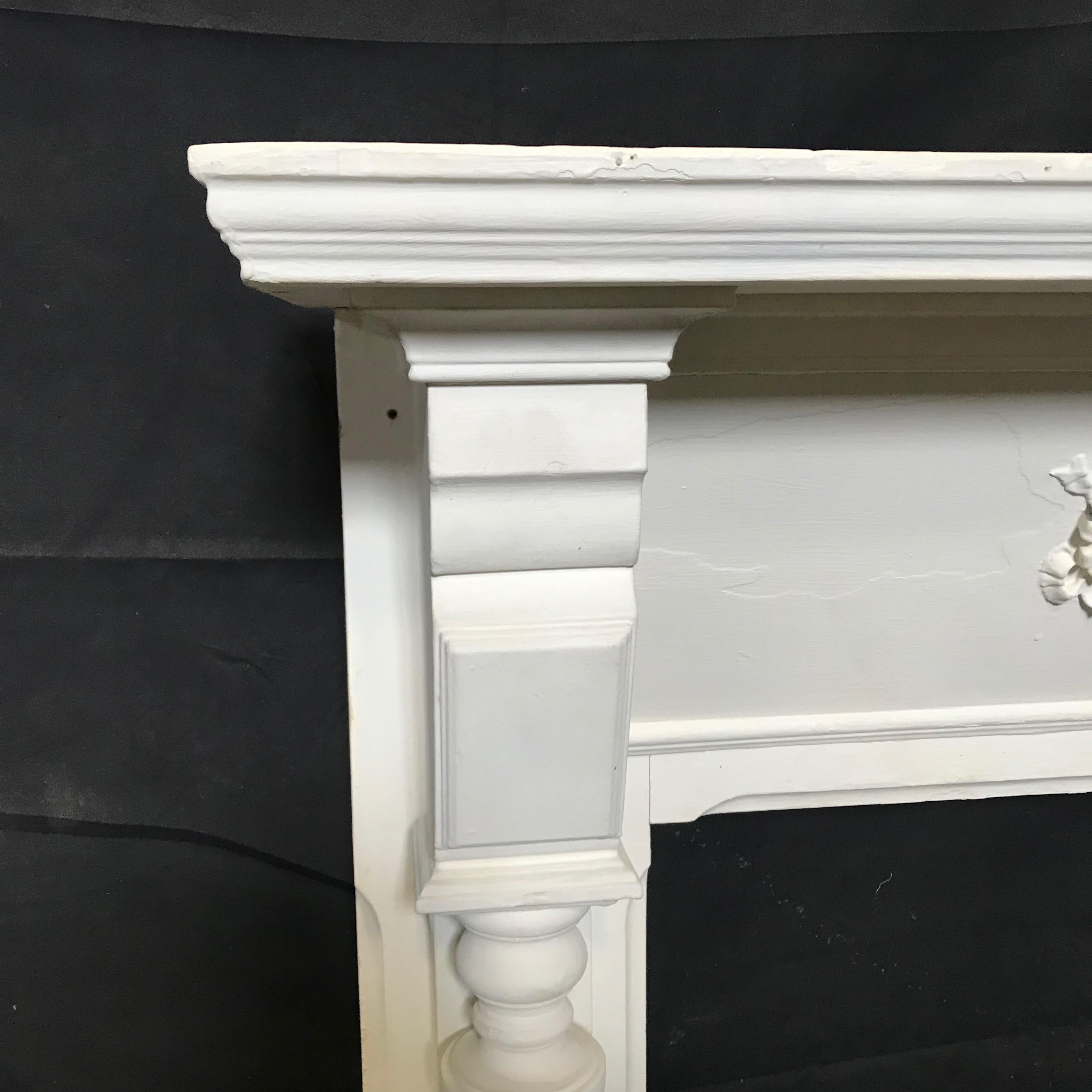 Stately 19th Century Federal Carved White Fireplace Mantel with Columns 4