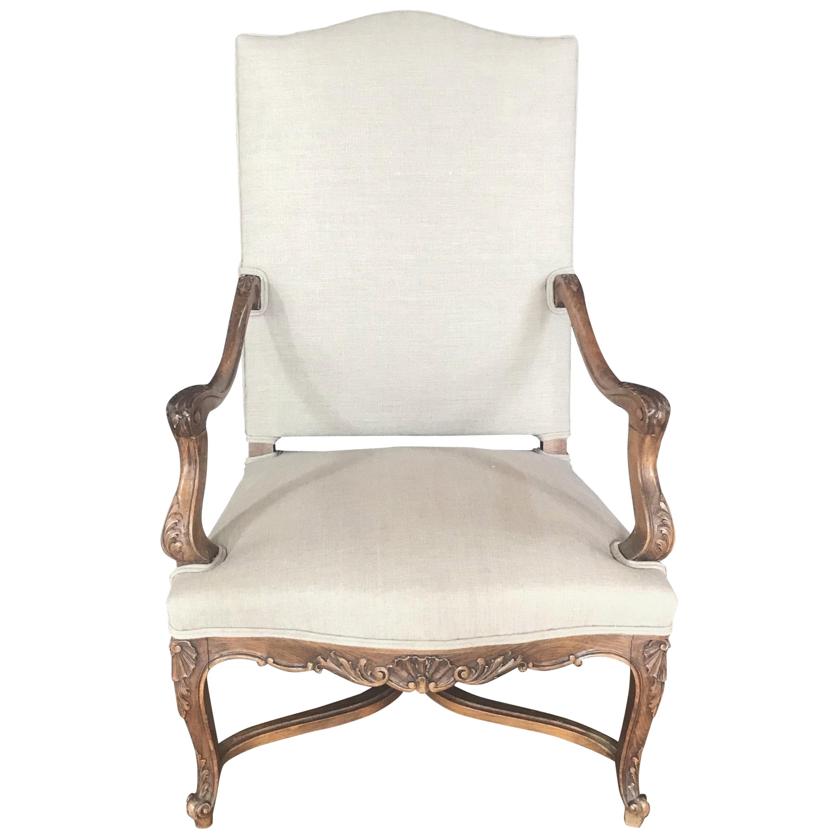 Stately 19th Century French Carved Walnut Louis XV Arm Chair 