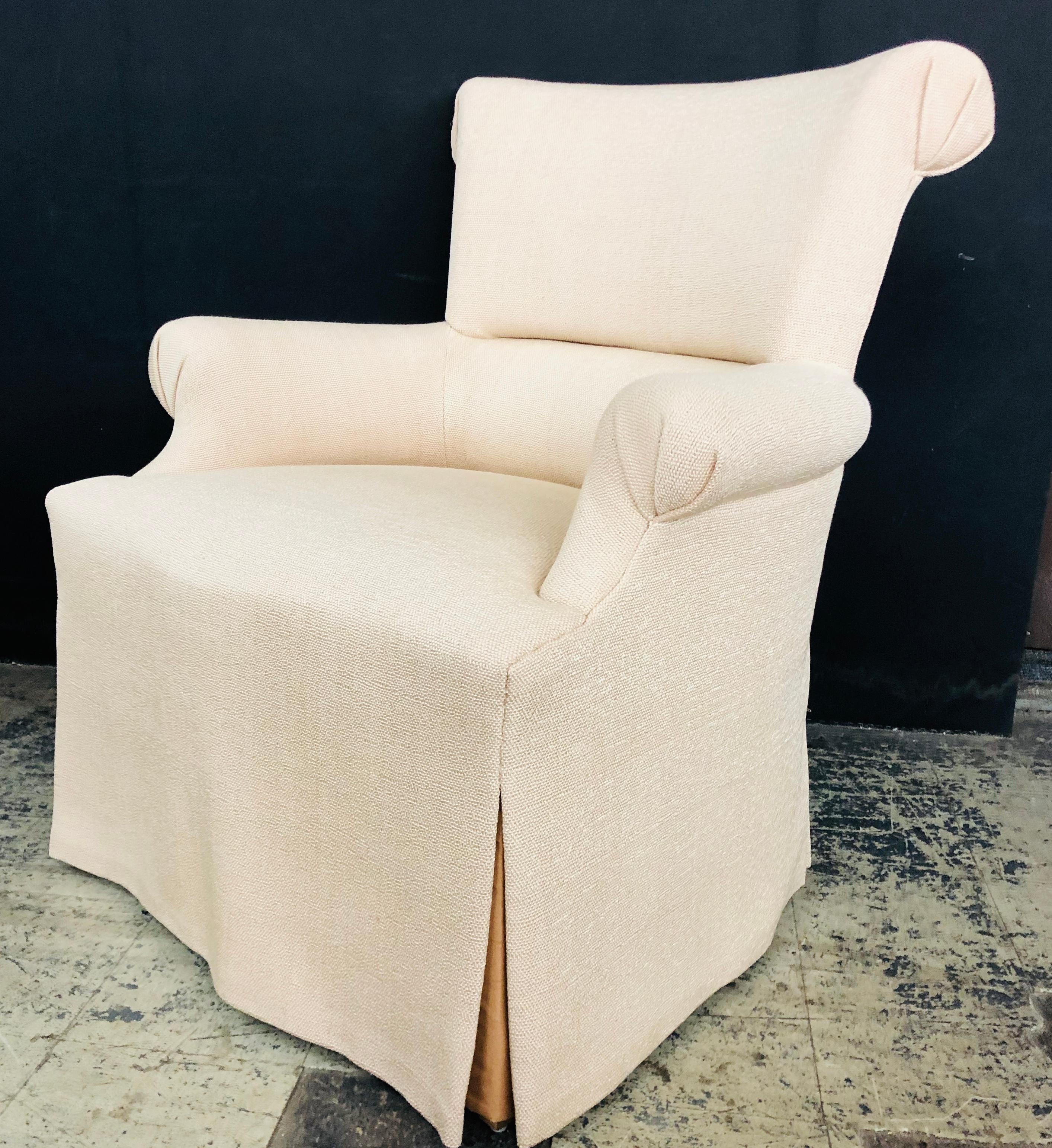 Stately and Elegant Club Chair in a Pale Apricot Weave with Contrast Skirting In New Condition In Bronx, NY