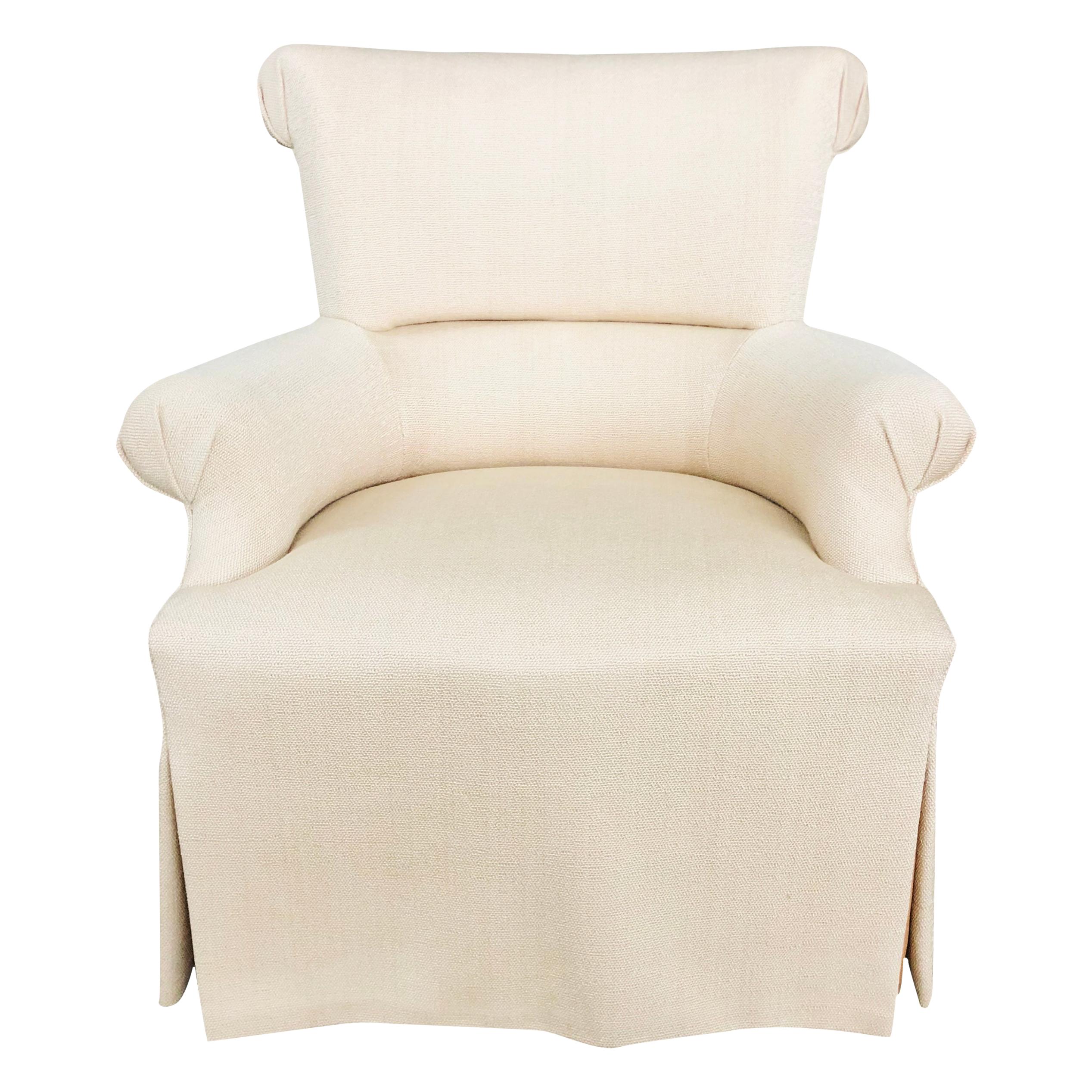 Stately and Elegant Club Chair in a Pale Apricot Weave with Contrast Skirting