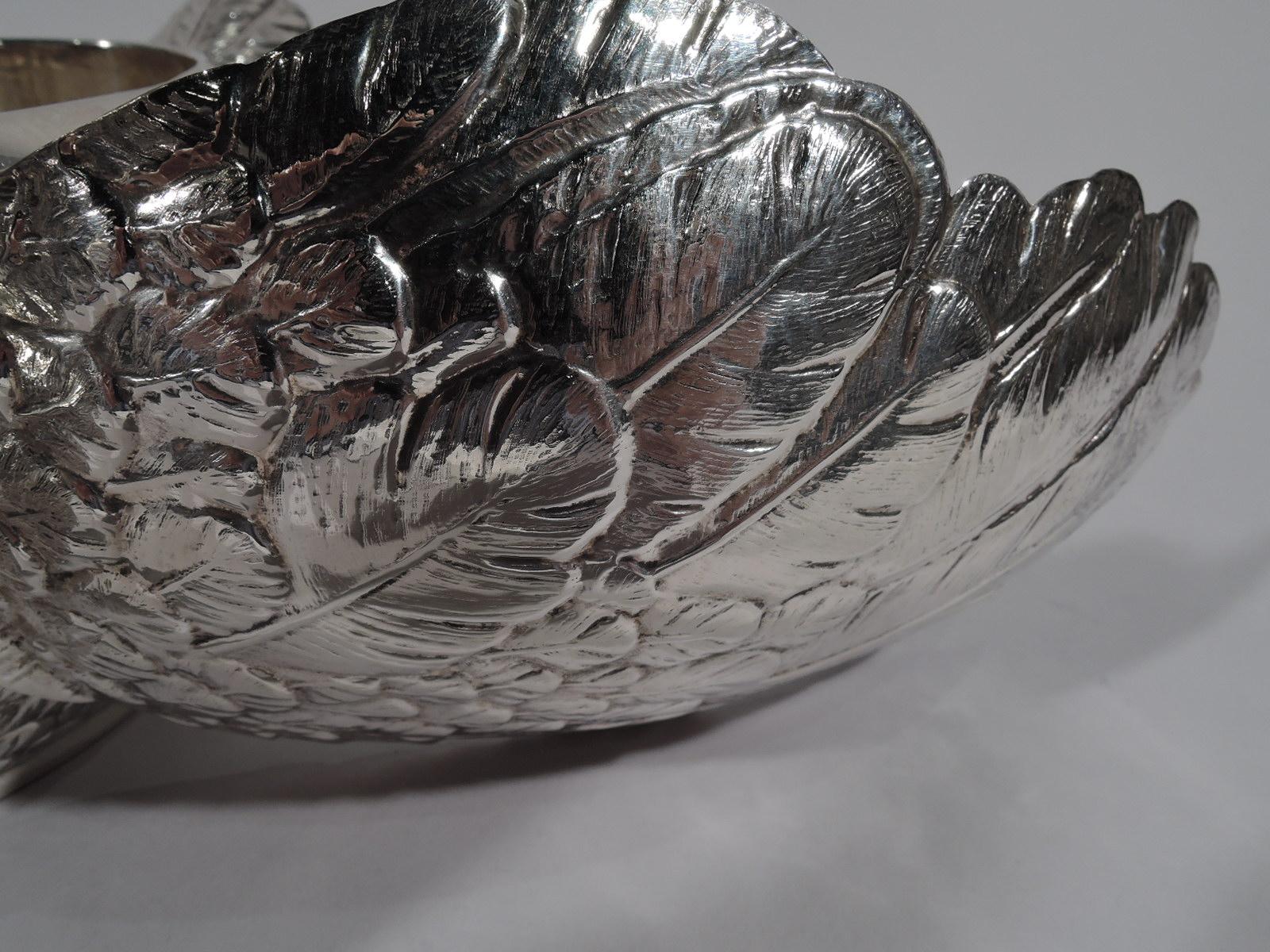20th Century Stately and Elegant Sterling Silver Swan Bowl with Hinged Wings