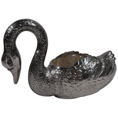 Stately and Elegant Sterling Silver Swan Bowl with Hinged Wings