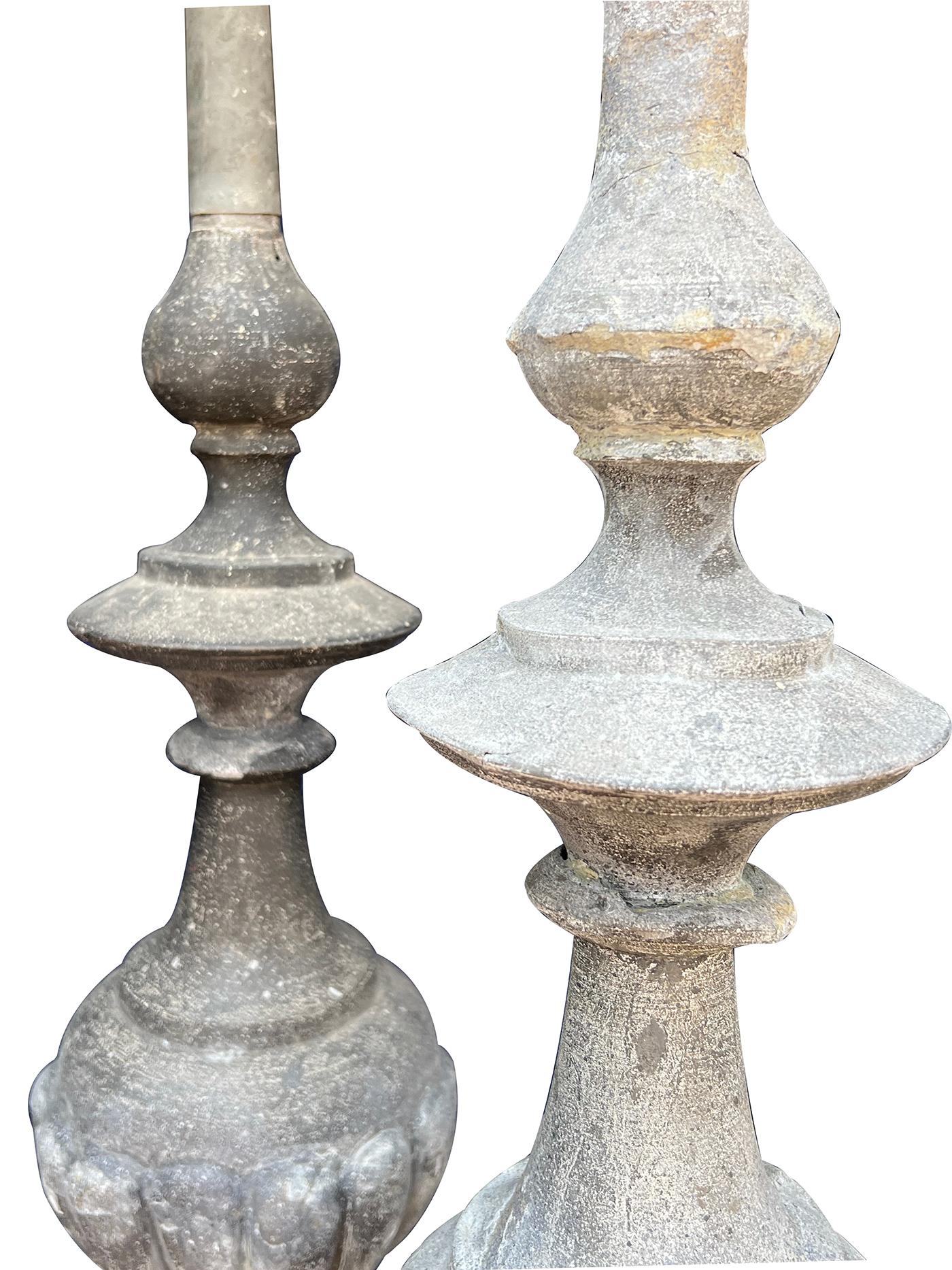 Stately and Tall Pair of French Napoleon III Zinc Roof Finials In Good Condition For Sale In San Francisco, CA
