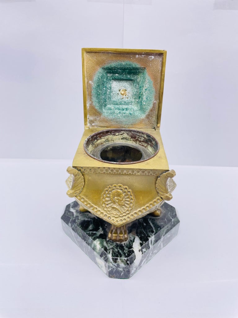 Stately Antique Brass Bronze Inkwell, Around 1880 For Sale at 1stDibs