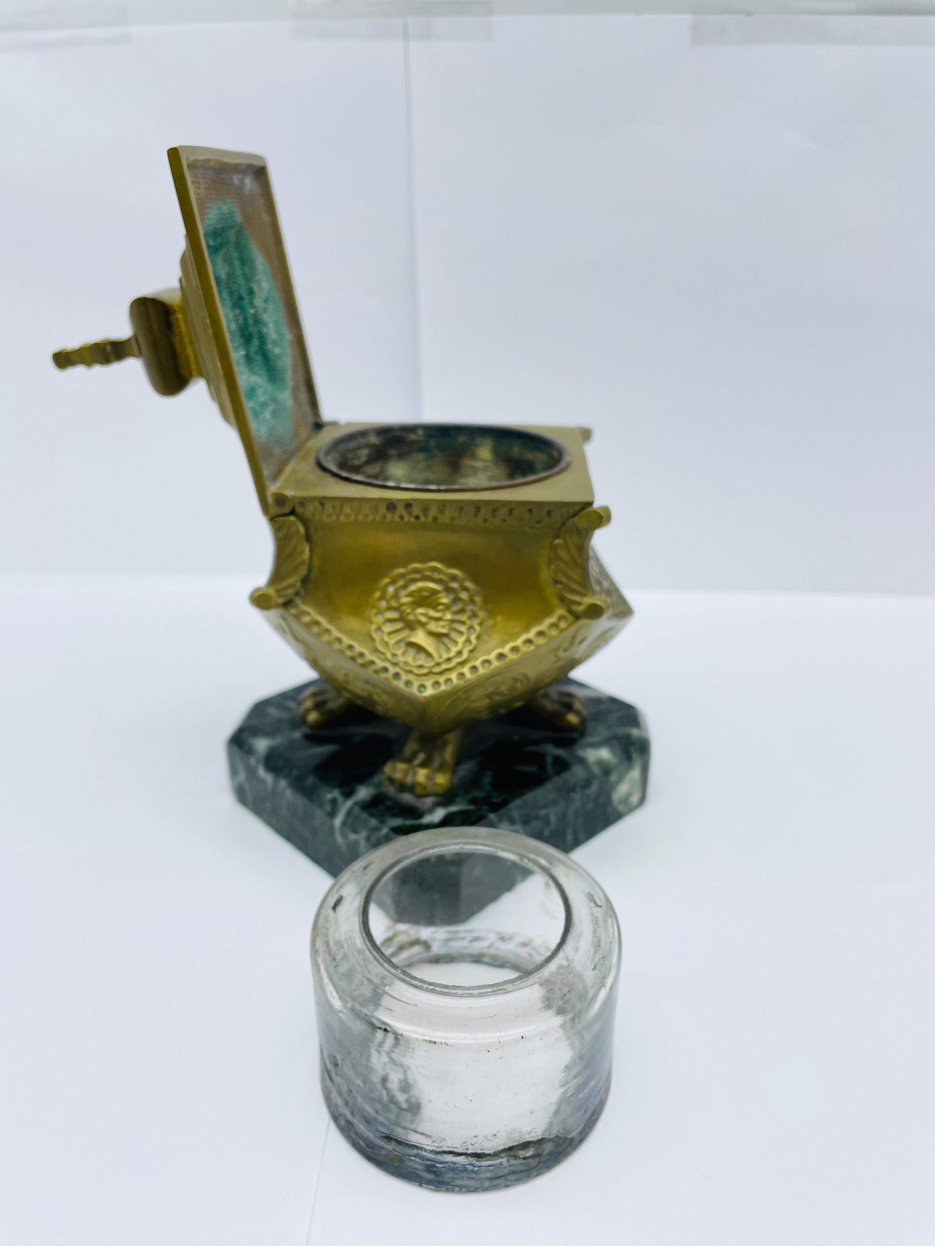 Late 19th Century Stately Antique Brass Bronze Inkwell, Around 1880 For Sale