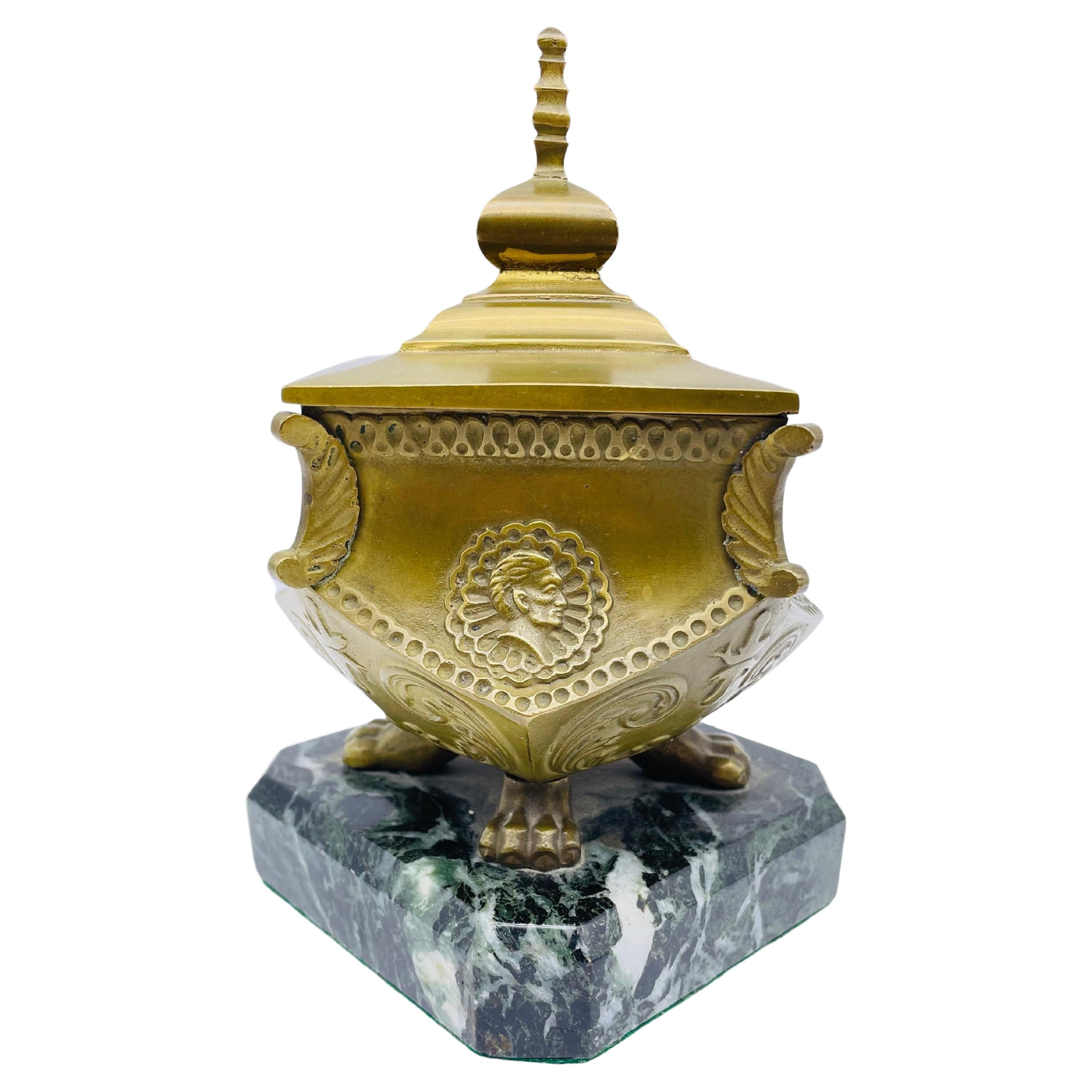Stately Antique Brass Bronze Inkwell, Around 1880